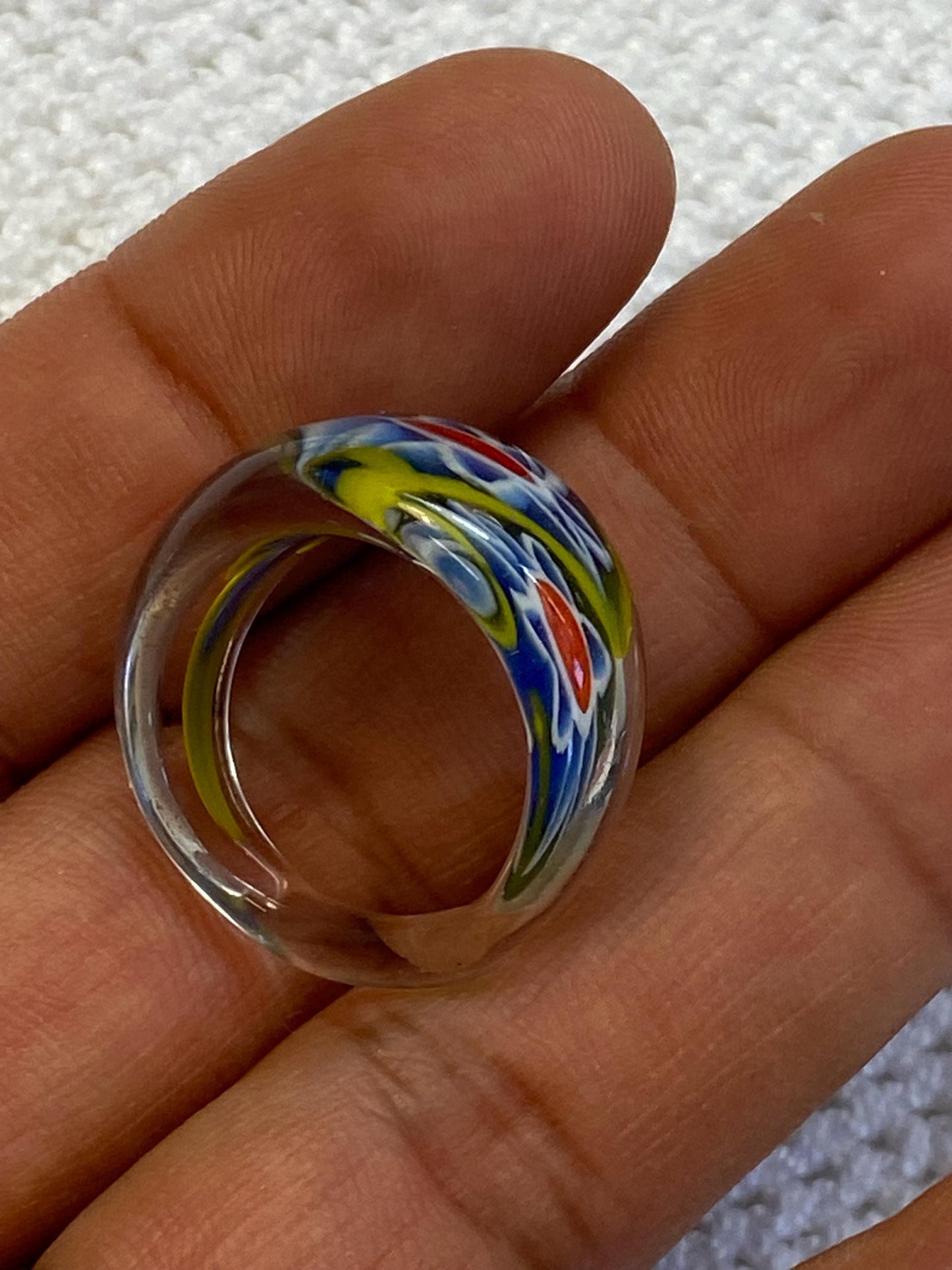 Anello cupola vetro Murano millefiori multicolorboho statement ring misura IT 15/US 7, gioiello artigianale unico,collezione Venetian vibes