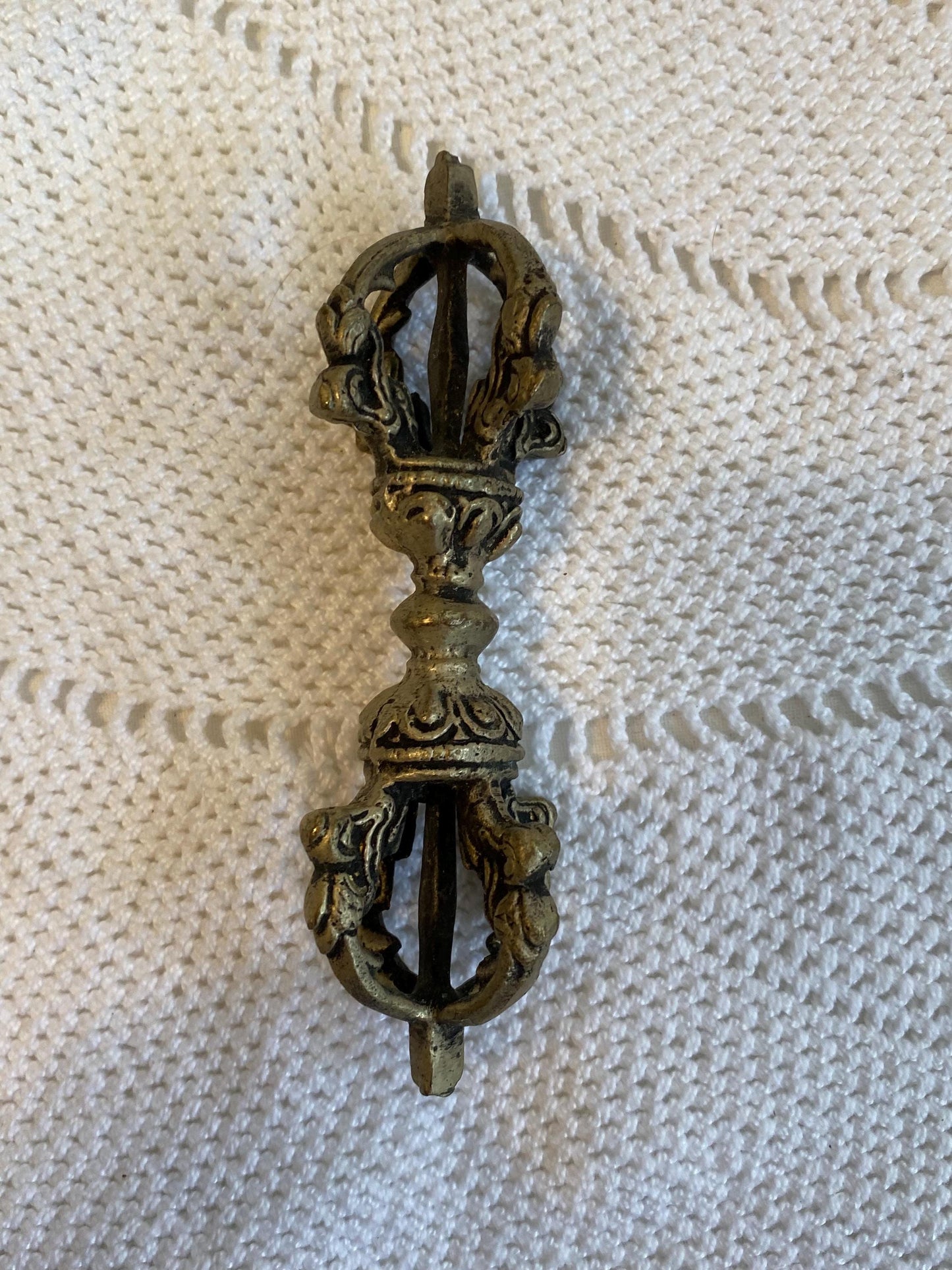 Vajra Dorje tibetano vintage placcato argento 11 × 3,5 cm strumento rituale buddhista per meditazione e altare, raro pezzo da collezione