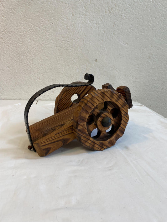 Porta bottiglia in legno a forma di cannone, vintage Made in Spain anni 70, 26x14x17 cm (10.2x5.5x6.7 in), rustico per bar di casa e regalo