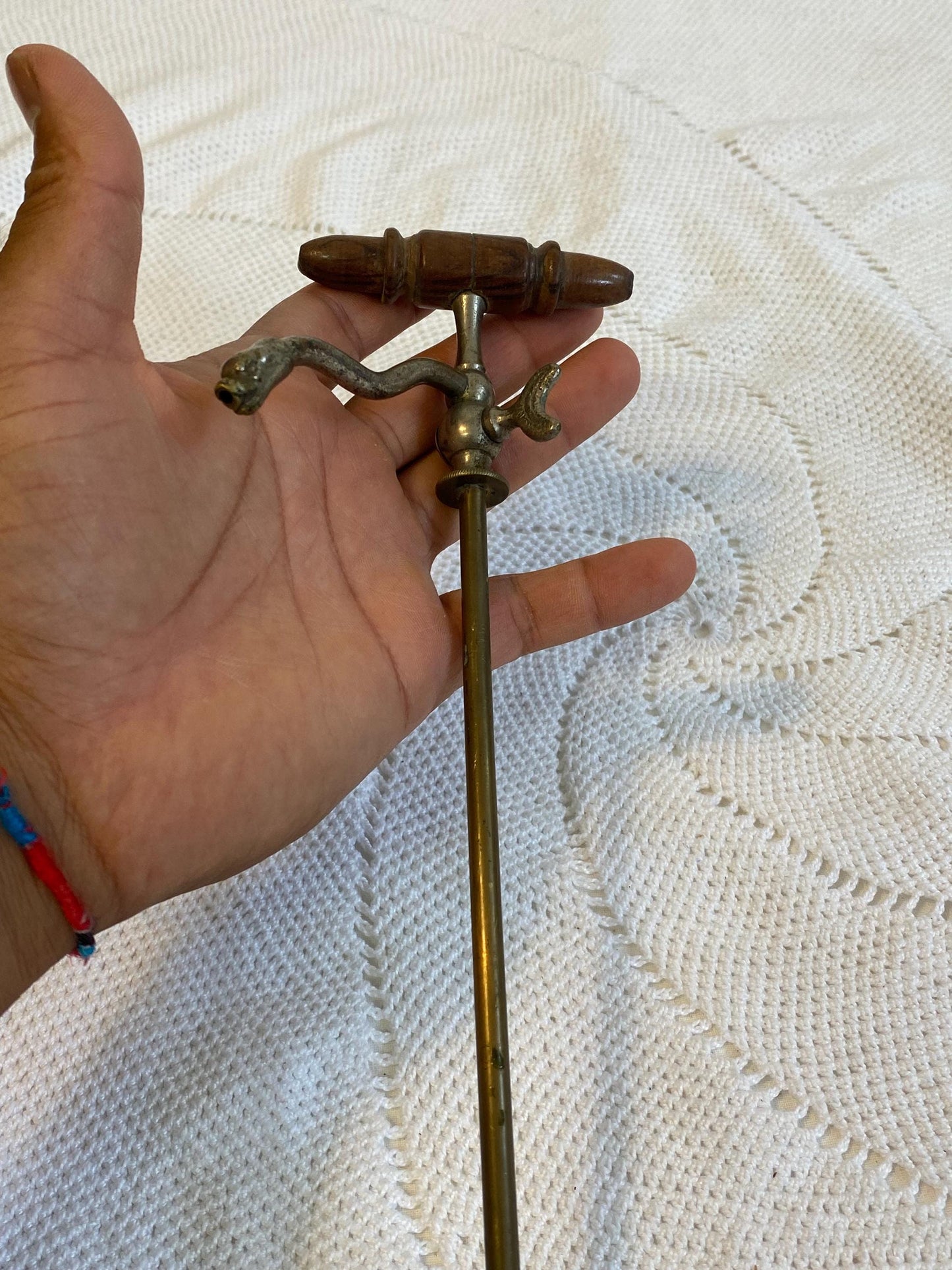 Rubinetto sifone per champagne vintage 1900 placcato argento testa di drago con manico in legno 35 cm
