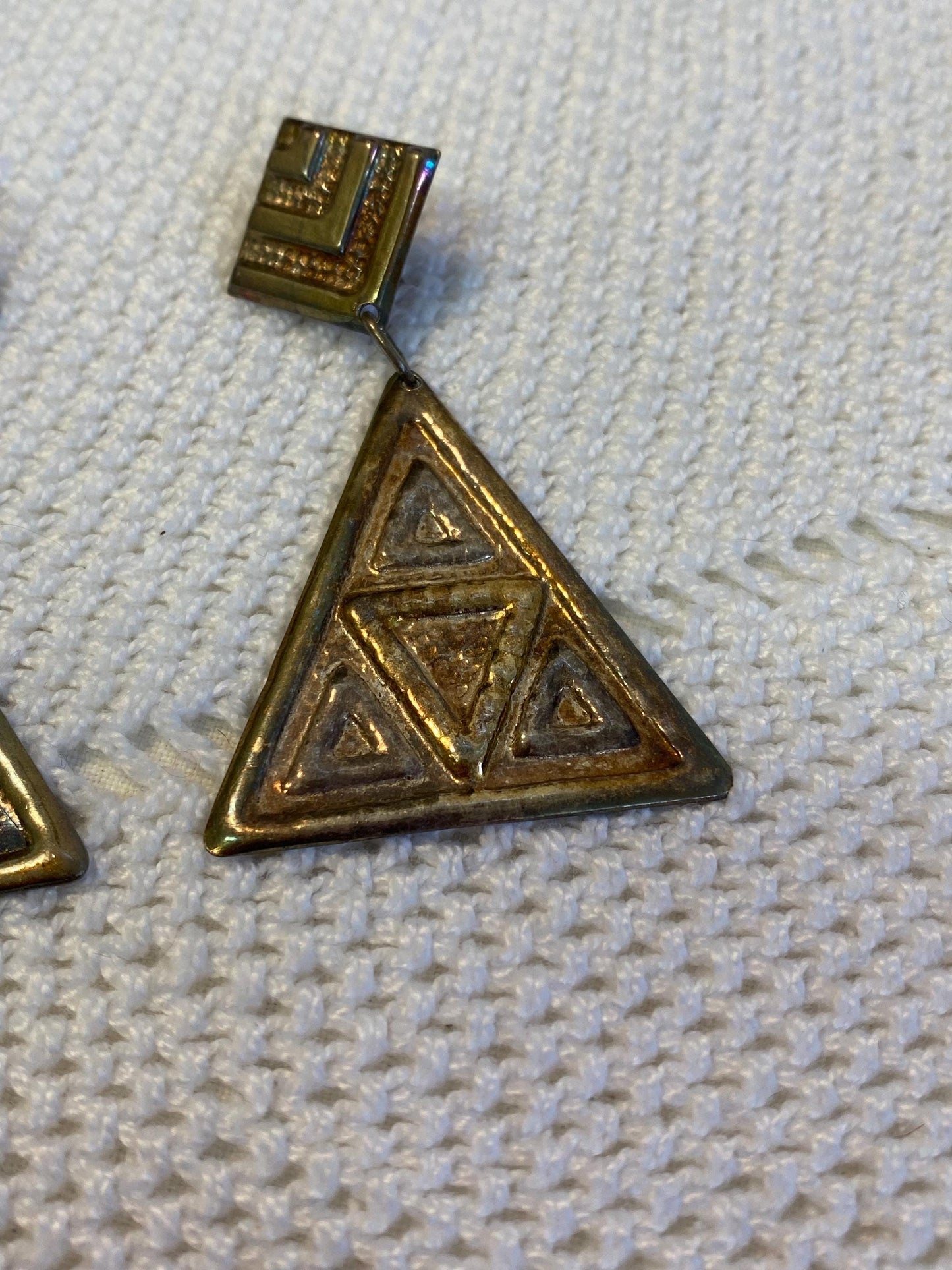 Orecchini pendenti vintage in argento 925 anni 80 triangolo geometrico statement clip-on modernist boho festival regalo collezionista