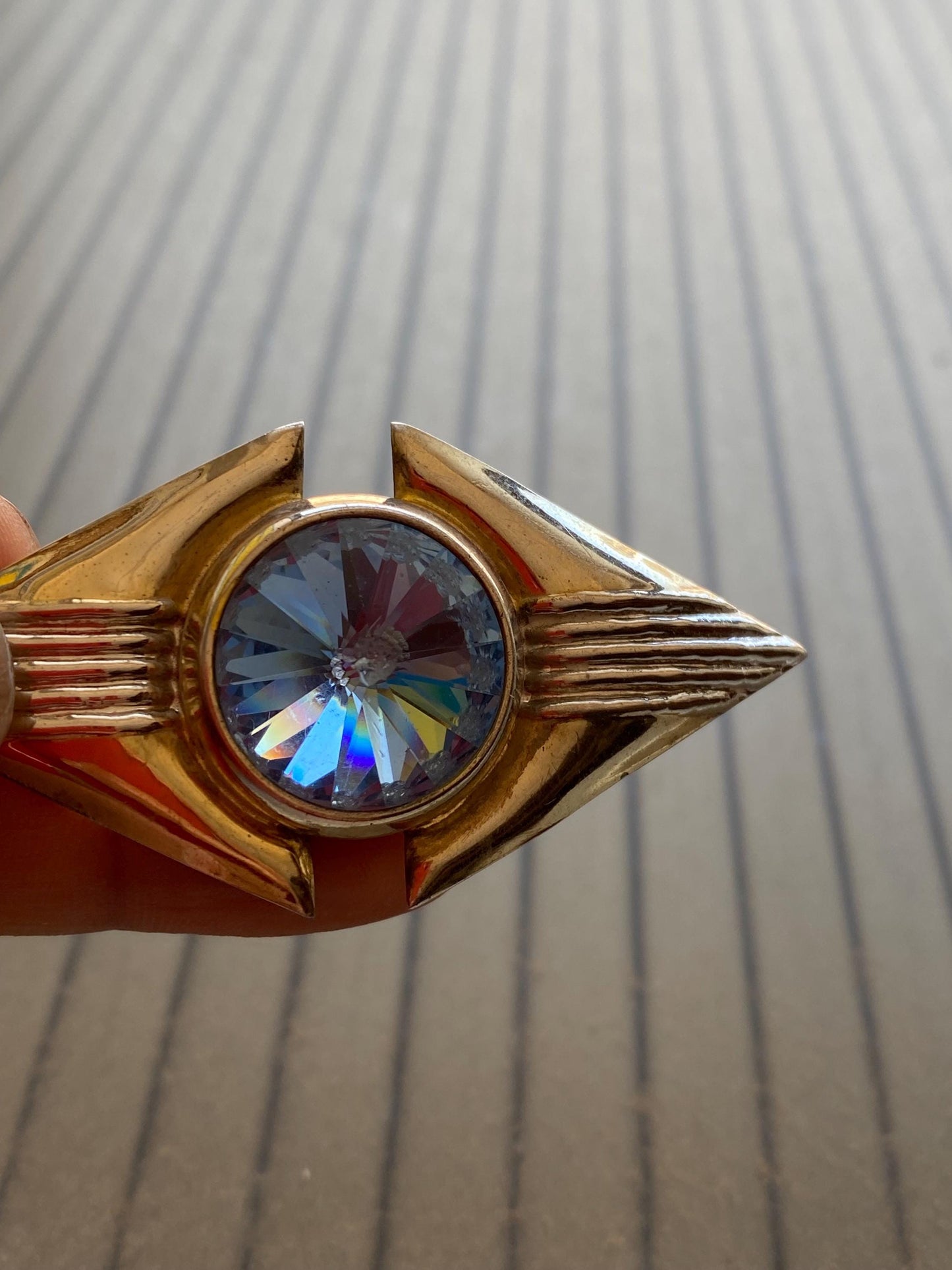 Spilla modernista vintage Fitali argento 925 con maxi cristallo blu 6,5 cm | Italian mid-century statement brooch raro e collezionabile