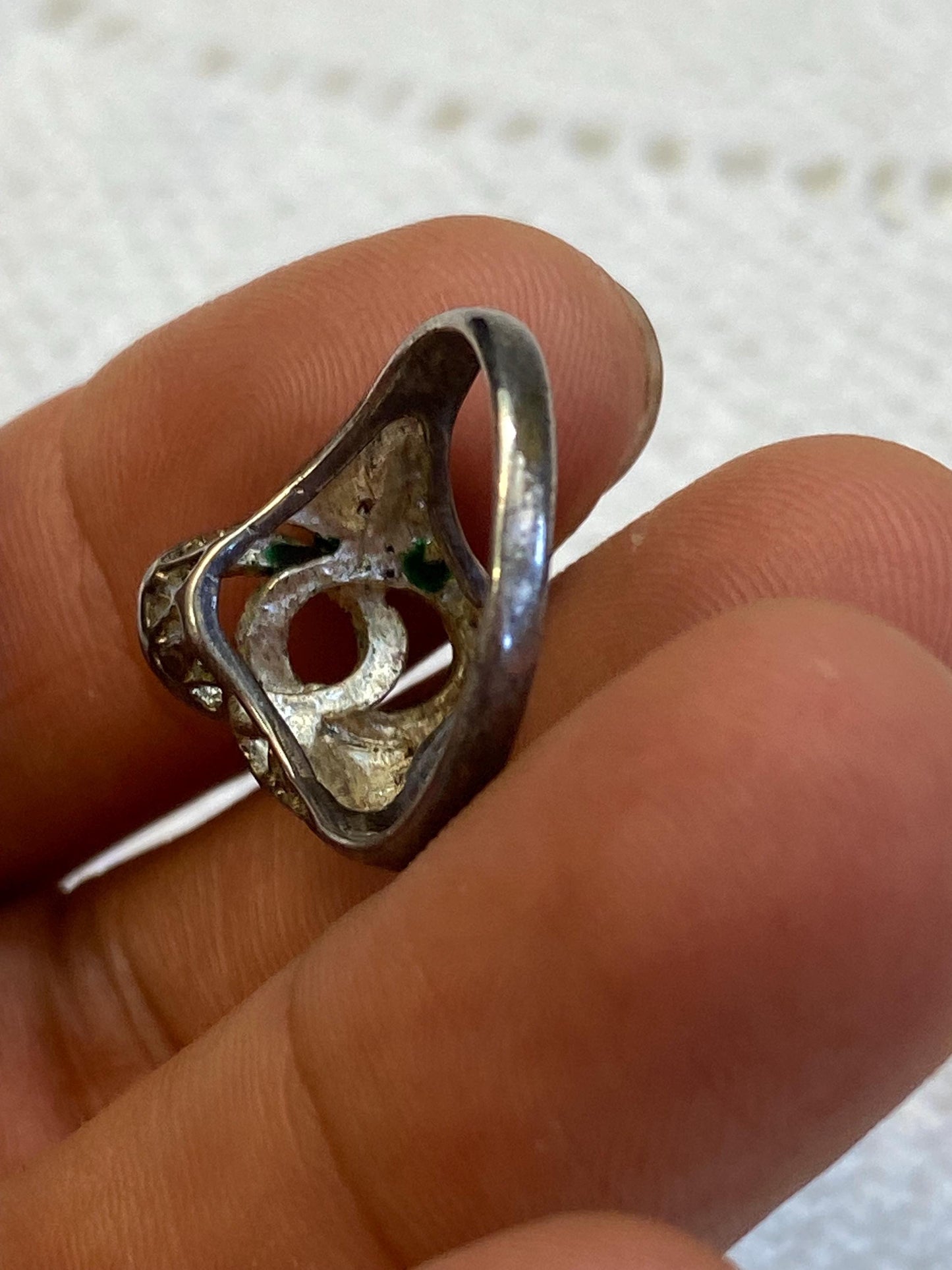Anello vintage argento 800 smalto blu-verde intreccio Art Deco misura IT 15 / EU 55 / US 7.25, gioiello raro da collezione, regalo esclusivo