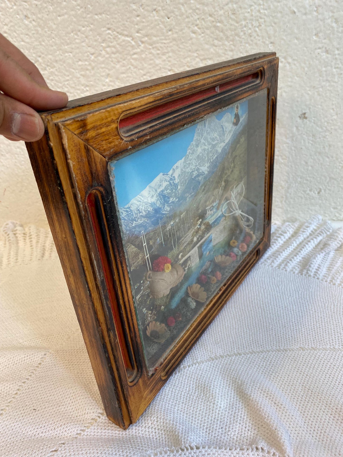 Diorama Vintage in Legno e Metallo - Moto Custom - 44x25x6 cm - Fatto a Mano