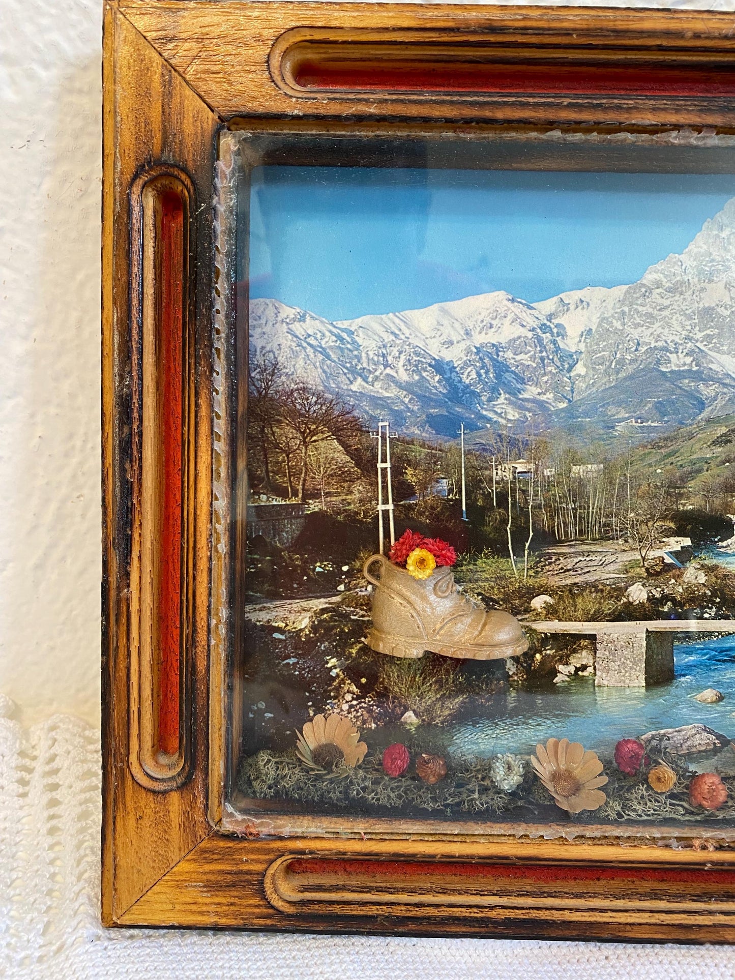 Diorama Vintage in Legno e Metallo - Moto Custom - 44x25x6 cm - Fatto a Mano