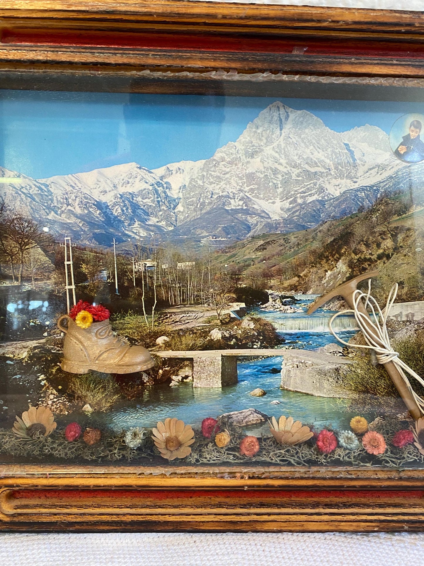Diorama Vintage in Legno e Metallo - Moto Custom - 44x25x6 cm - Fatto a Mano