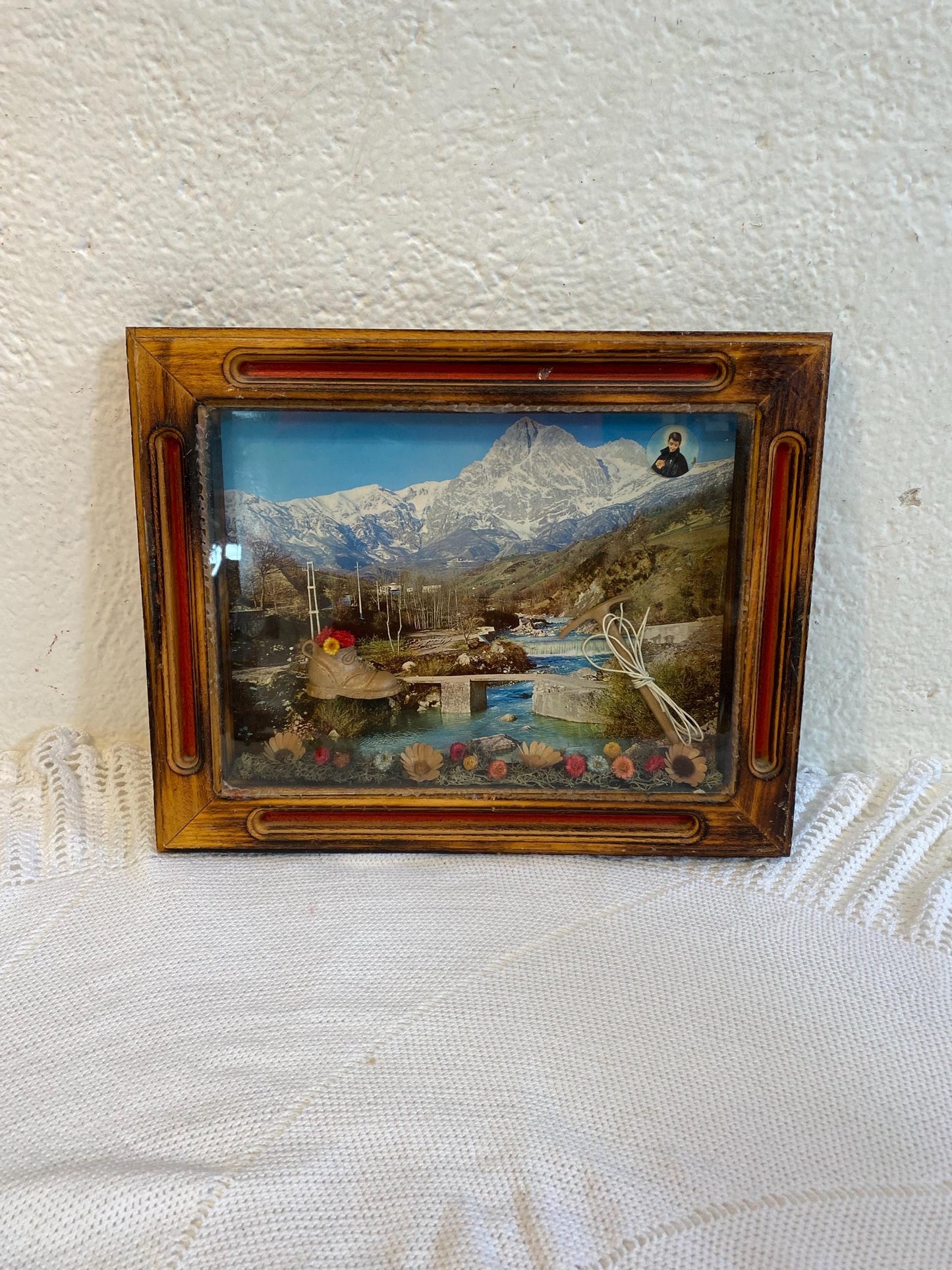 Diorama Vintage in Legno e Metallo - Moto Custom - 44x25x6 cm - Fatto a Mano