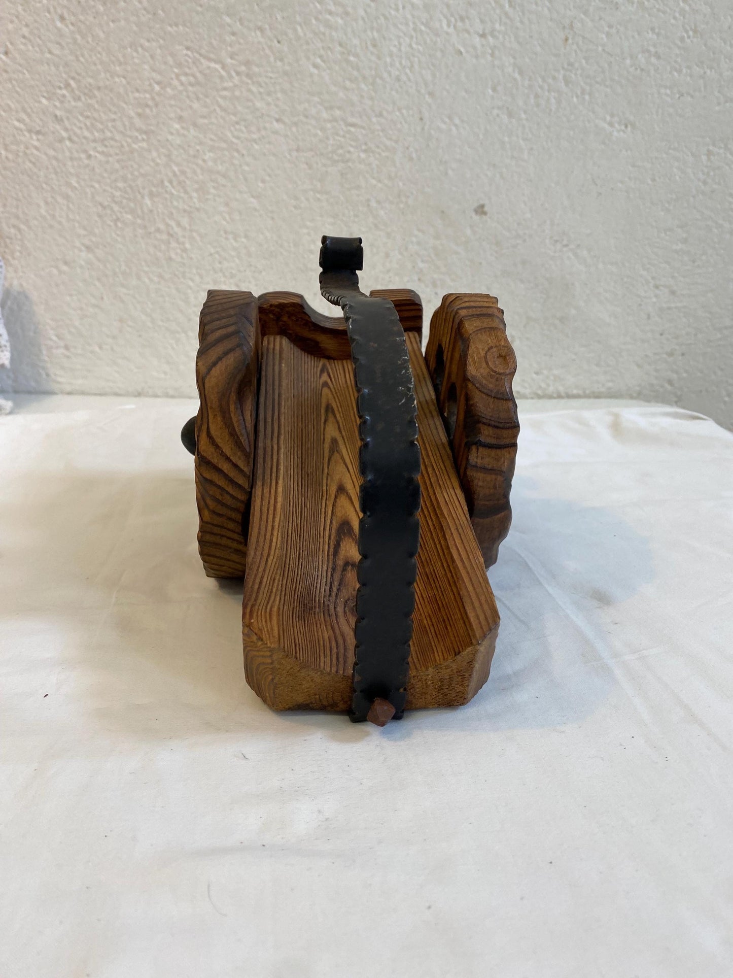 Porta bottiglia in legno a forma di cannone, vintage Made in Spain anni 70, 26x14x17 cm (10.2x5.5x6.7 in), rustico per bar di casa e regalo