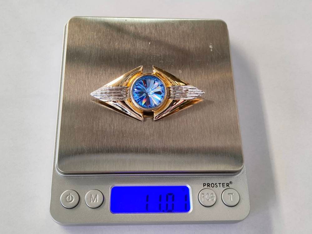 Spilla modernista vintage Fitali argento 925 con maxi cristallo blu 6,5 cm | Italian mid-century statement brooch raro e collezionabile