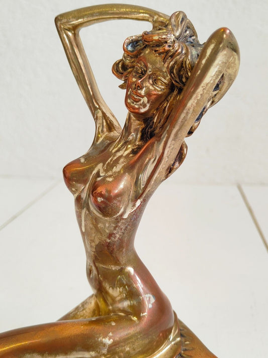 Scultura in Bronzo di Donna Nuda - Lamina d'Argento 925 - Base in Legno Nero - Opera d'Arte Elegante