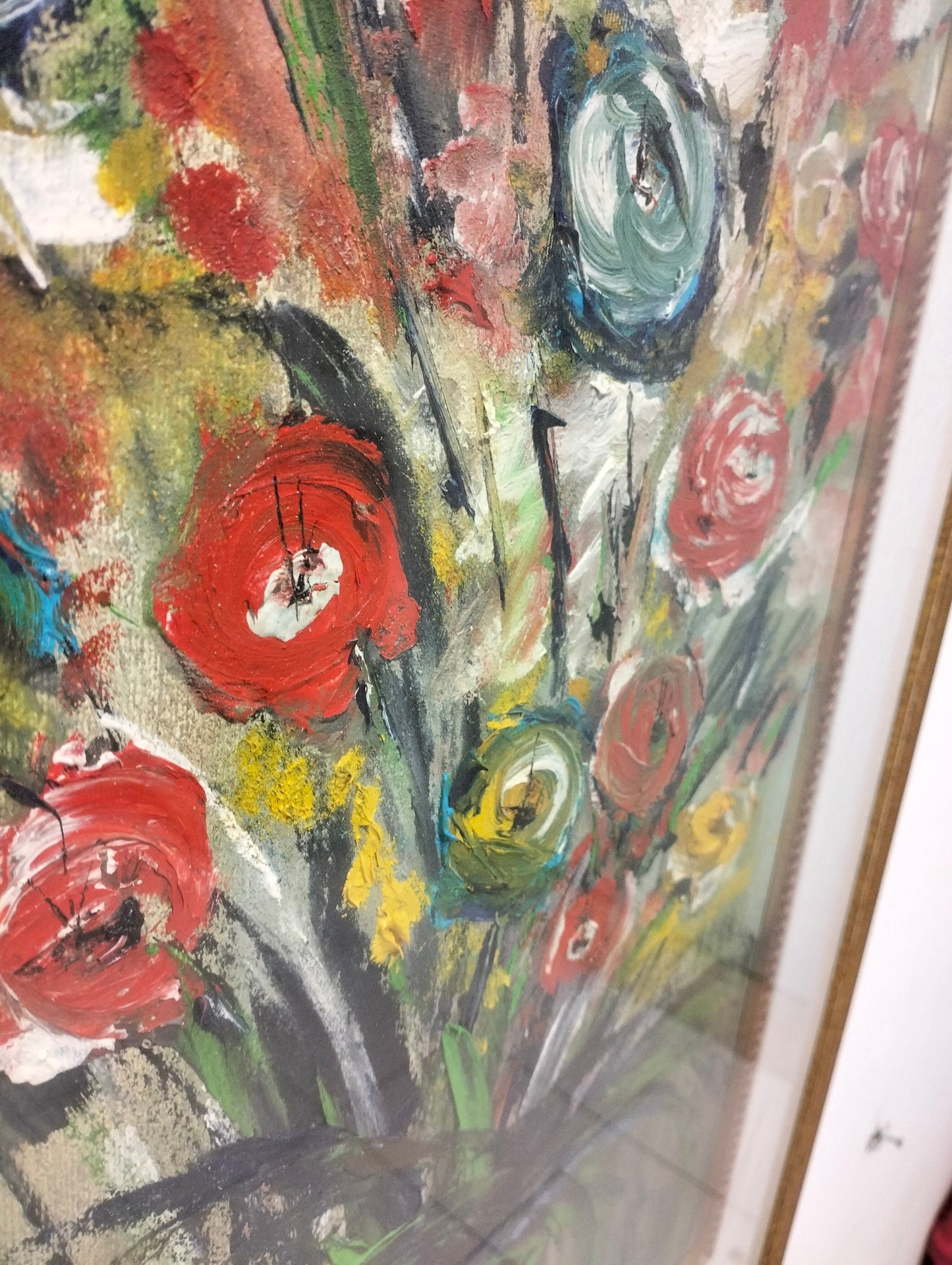 Quadro dipinto a mano vaso con fiori colorati