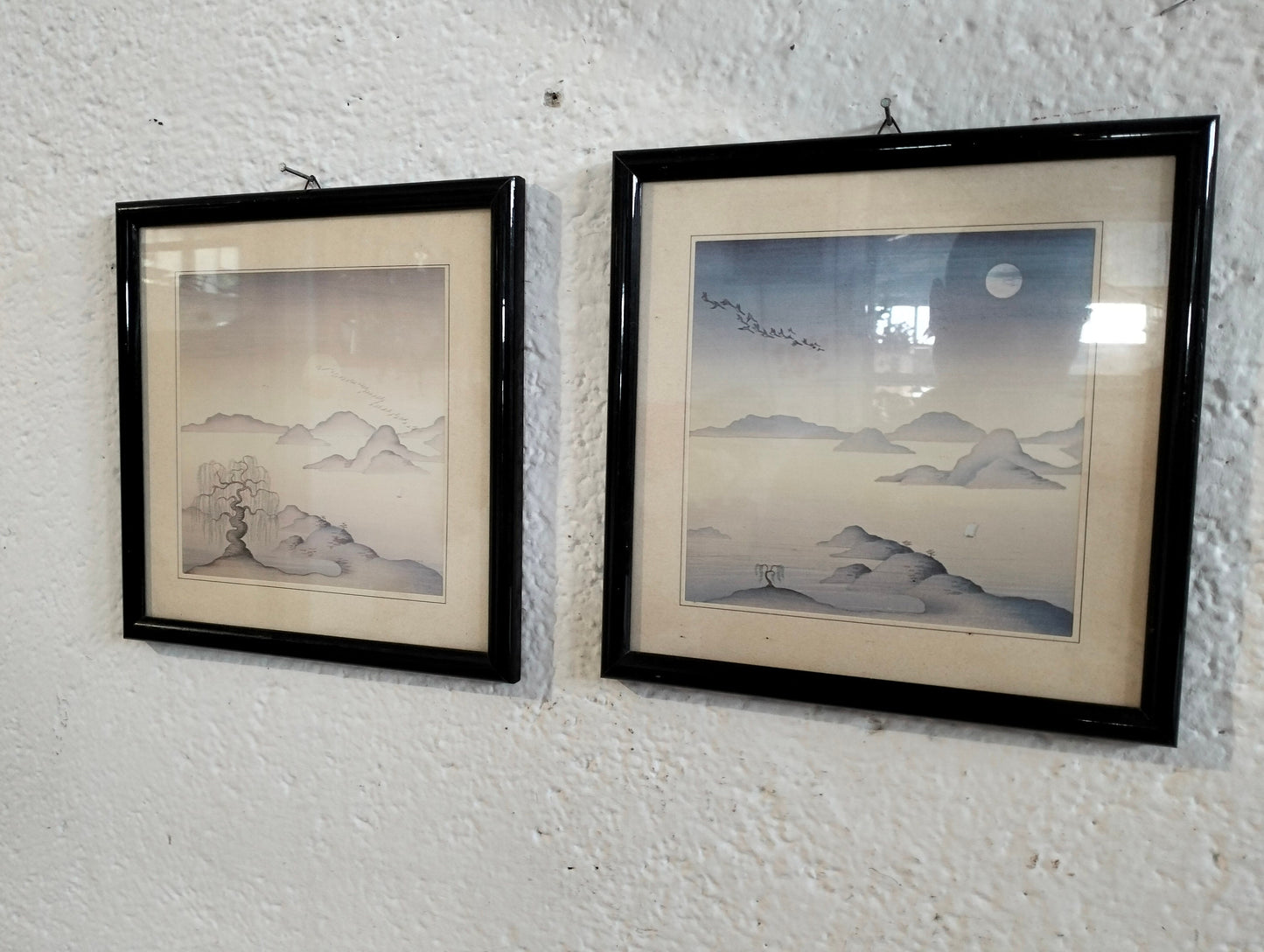 Quadro stampo su tessuto con mare e monti