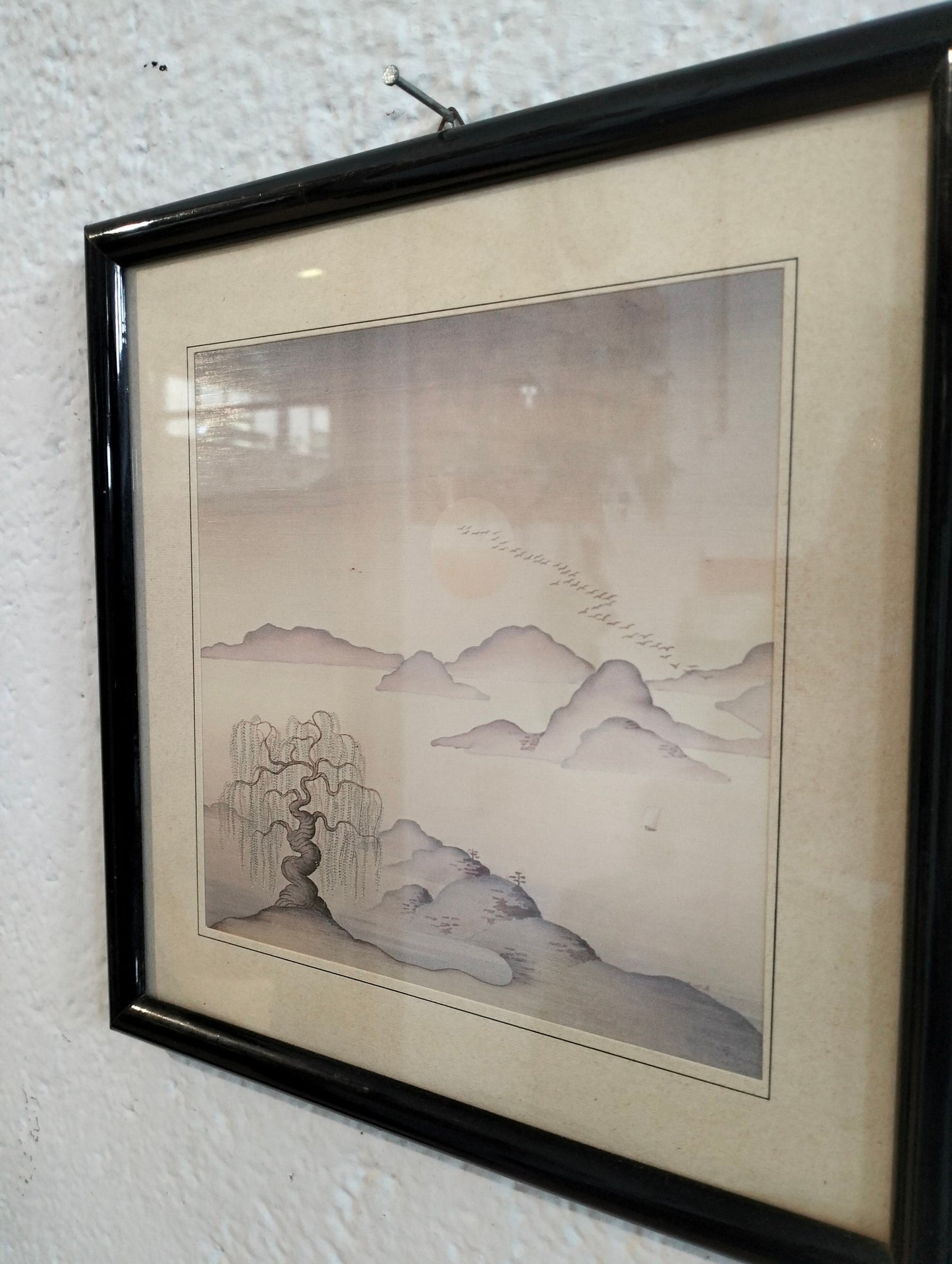 Quadro stampo su tessuto con mare e monti