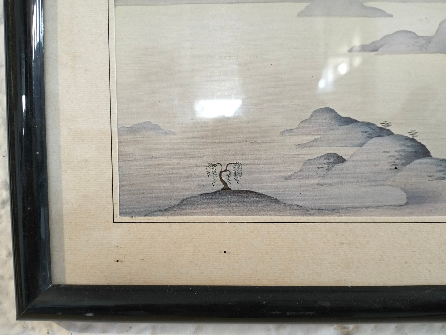 Quadro stampo su tessuto con mare e monti