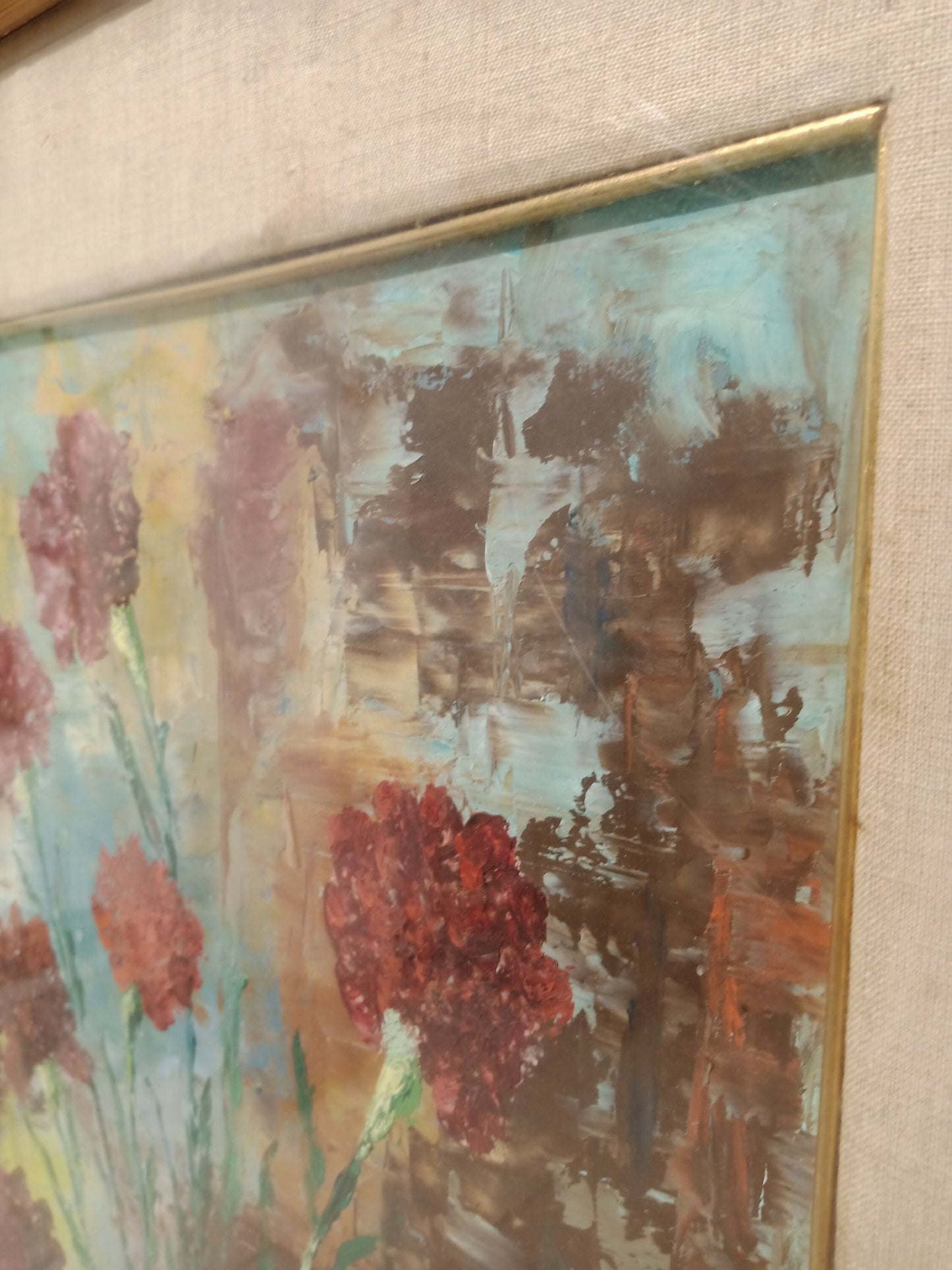 Quadro Dipinto su Pannello - Vaso Blu con Fiori Colorati - Dimensioni 29 x 47 cm