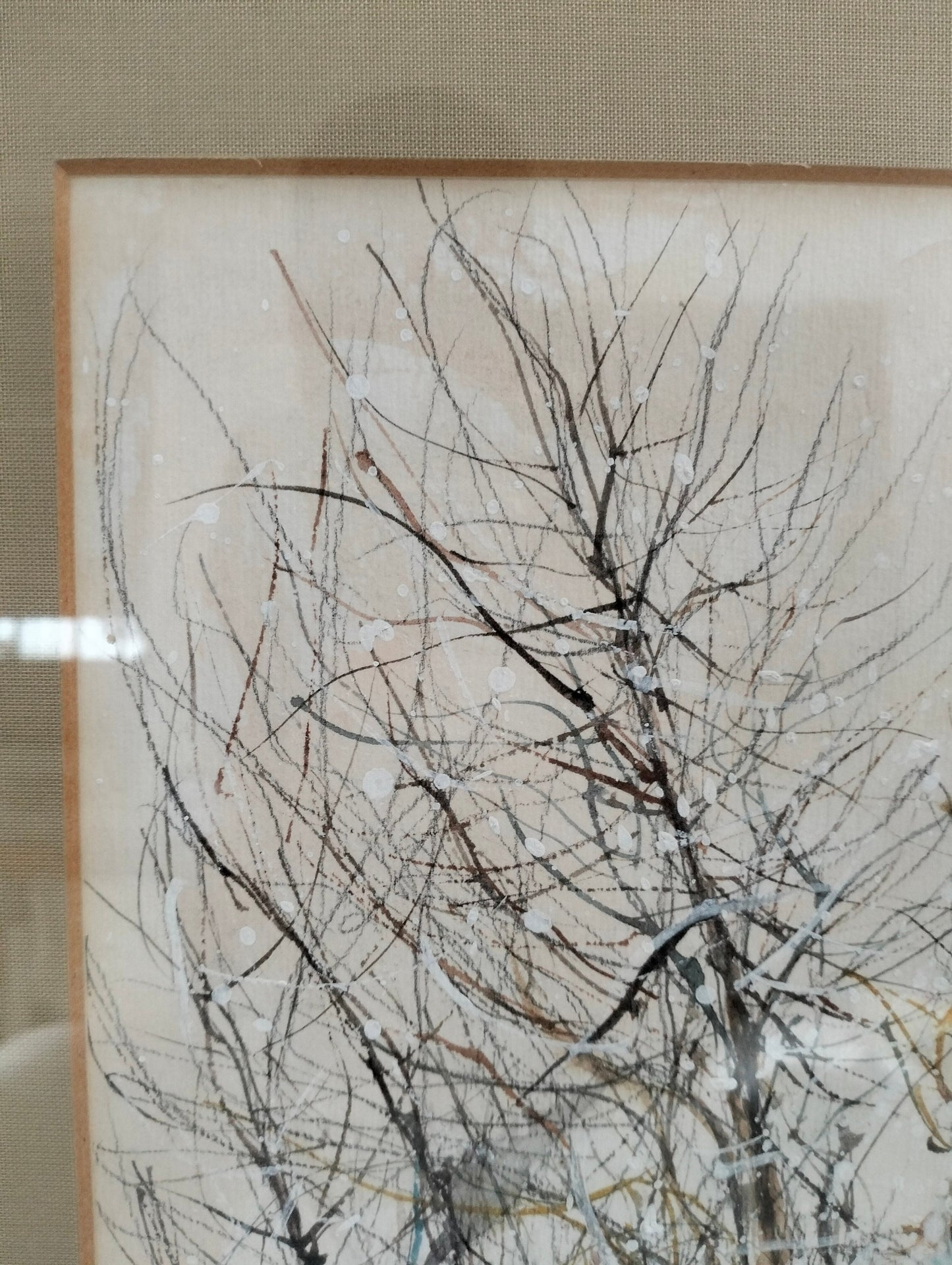 Quadro acquerello sentiero nevoso