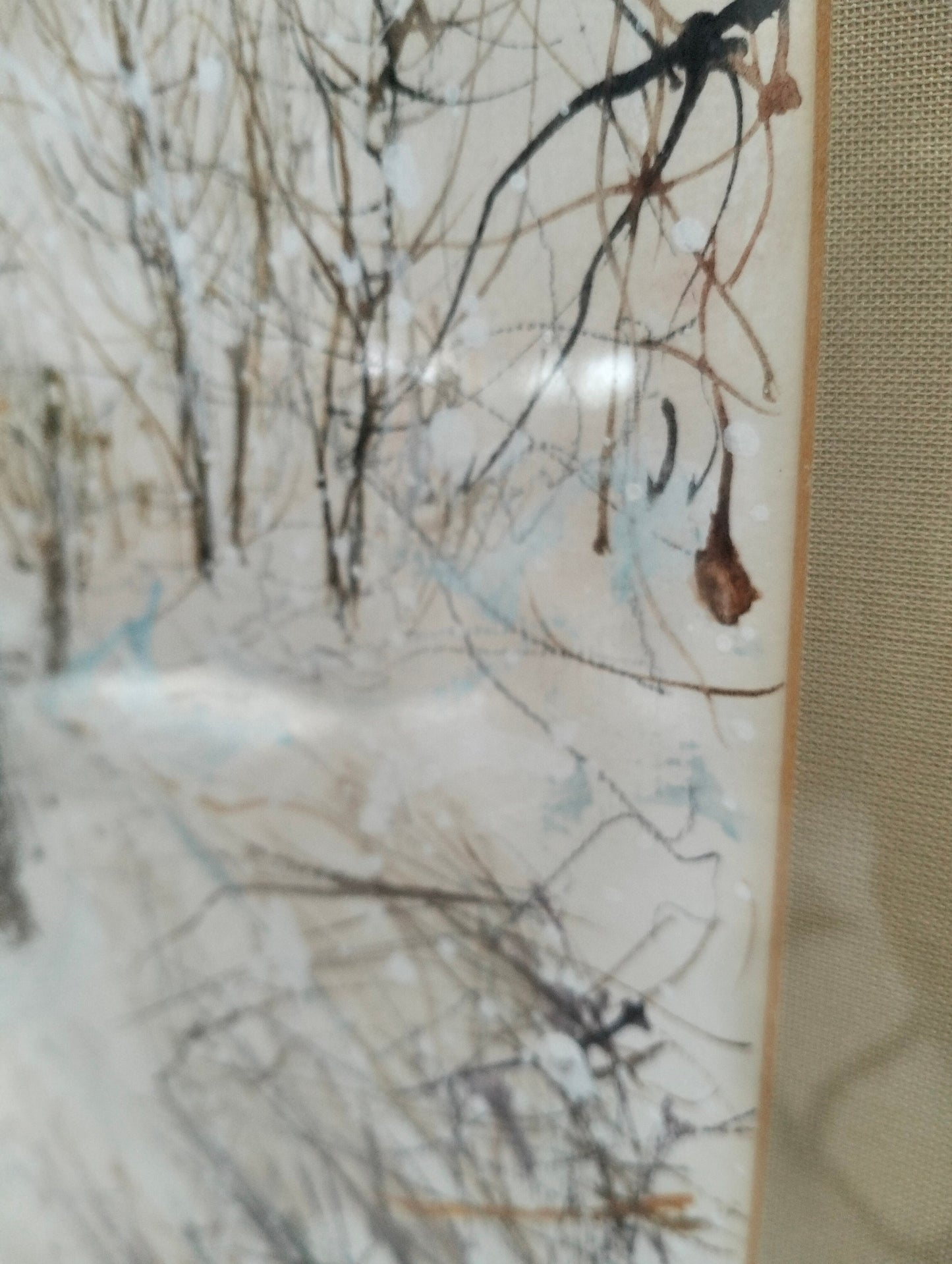 Quadro acquerello sentiero nevoso