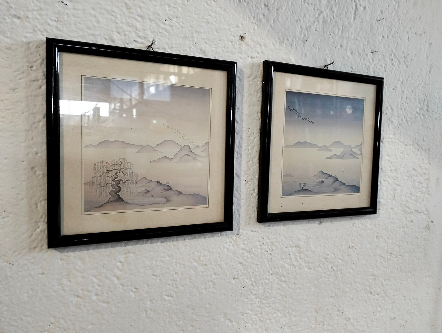 Quadro stampo su tessuto con mare e monti