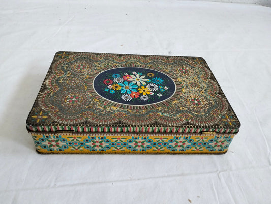 Scatola latta vintage decorazioni floreali made Belgio