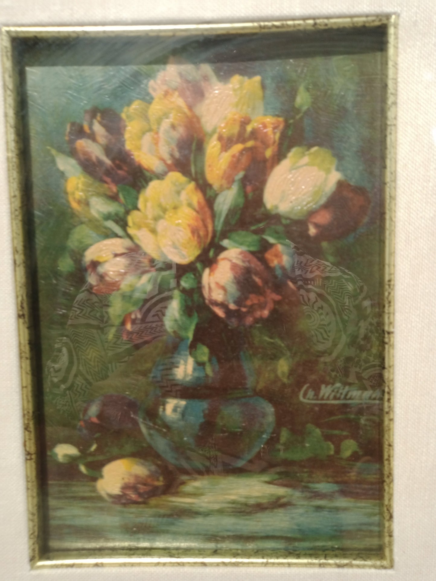 Quadro a olio vaso con rose