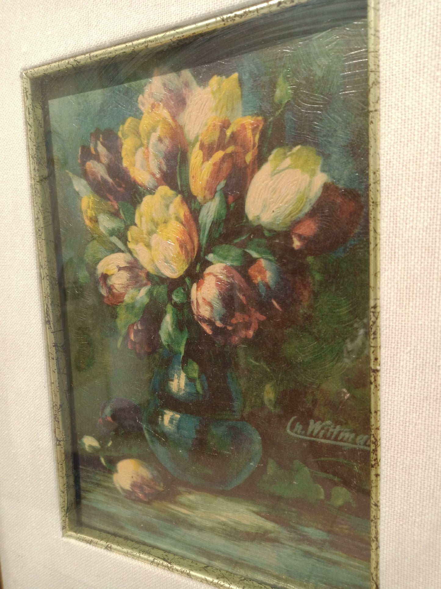 Quadro a olio vaso con rose