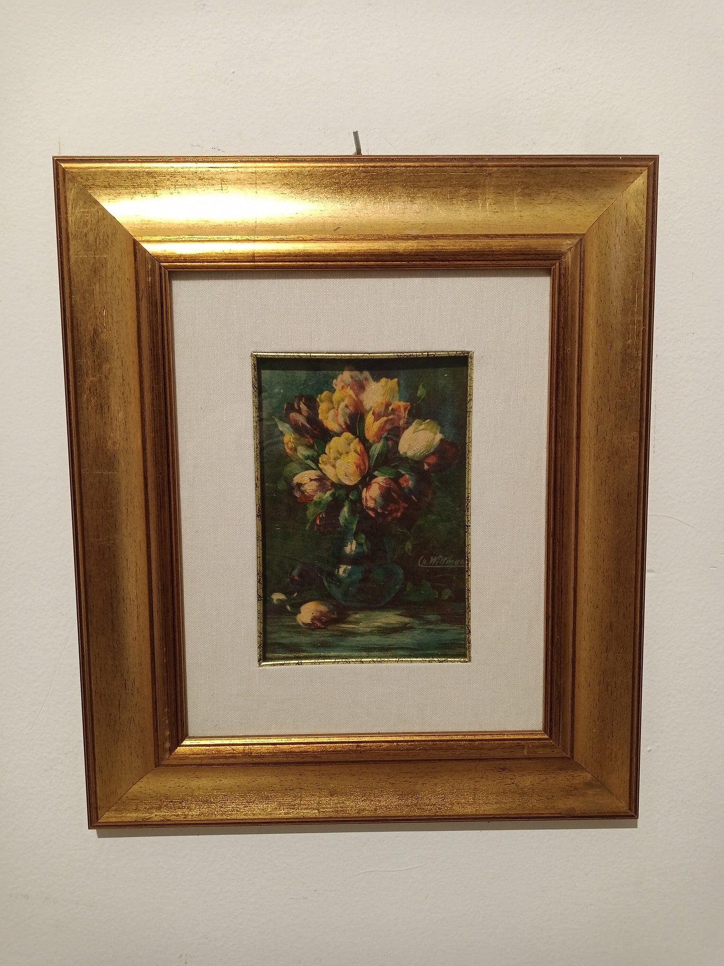 Quadro a olio vaso con rose