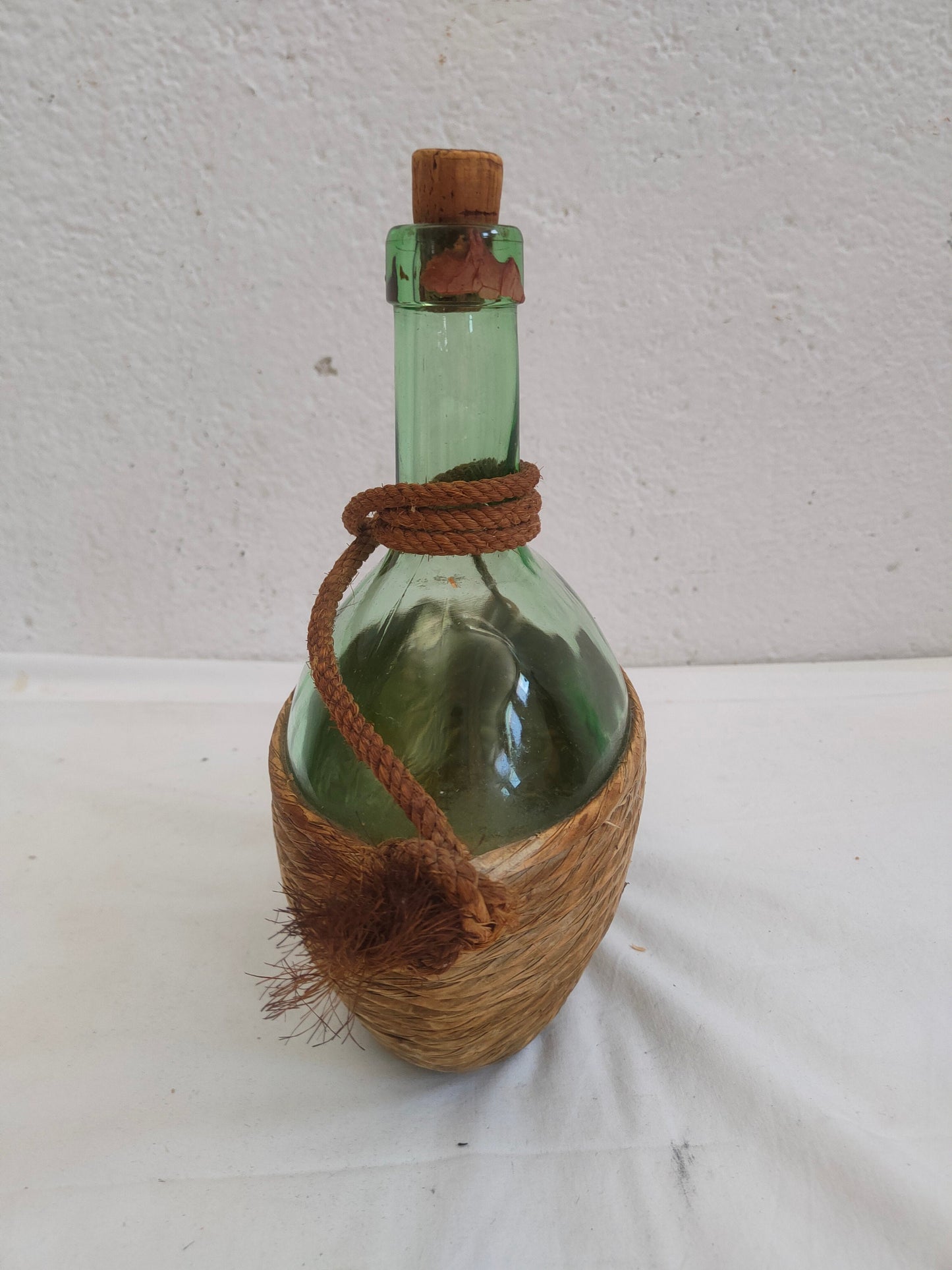 Bottiglia fiasca vintage con tappo in sughero vetro verde
