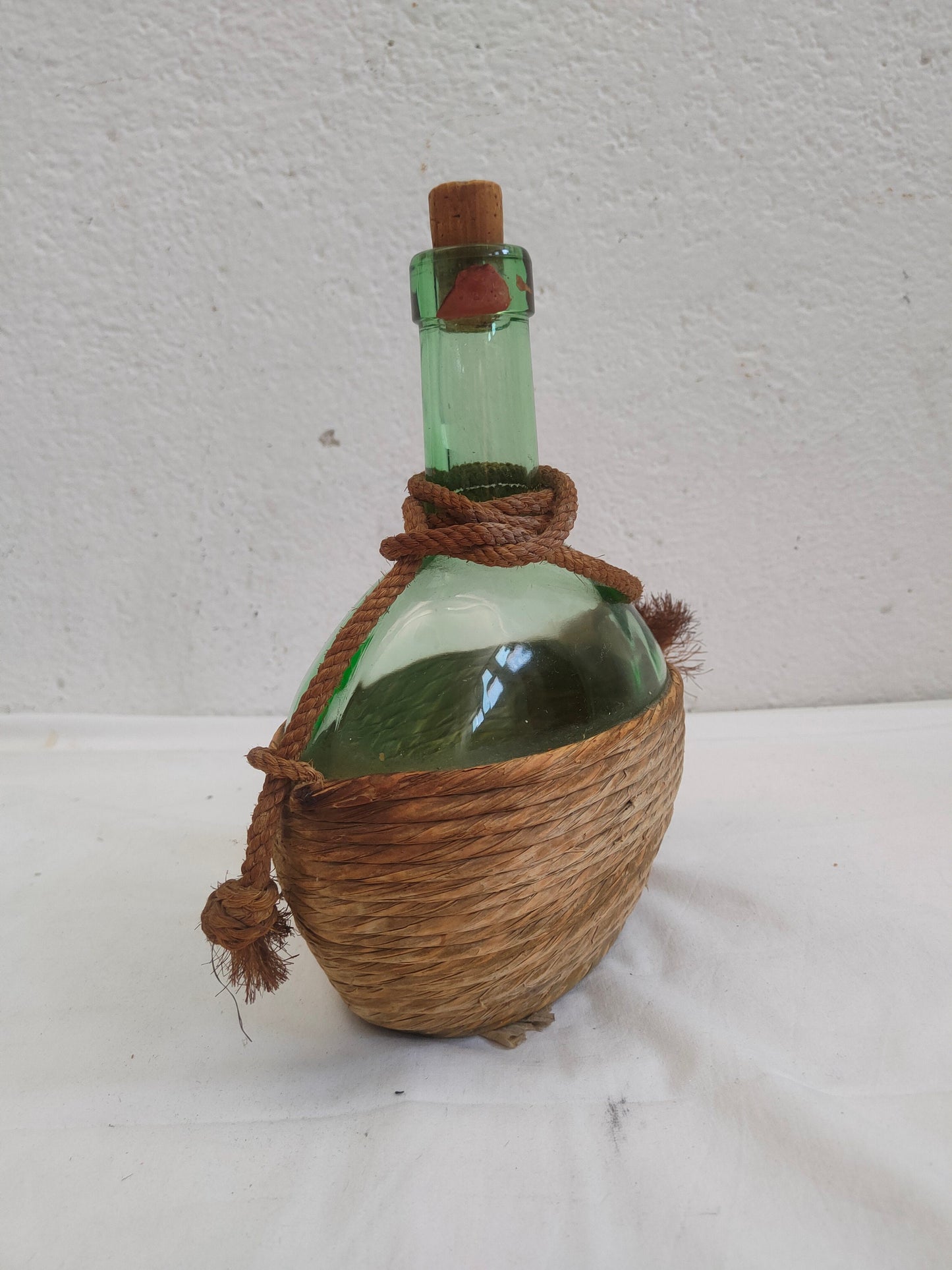 Bottiglia fiasca vintage con tappo in sughero vetro verde
