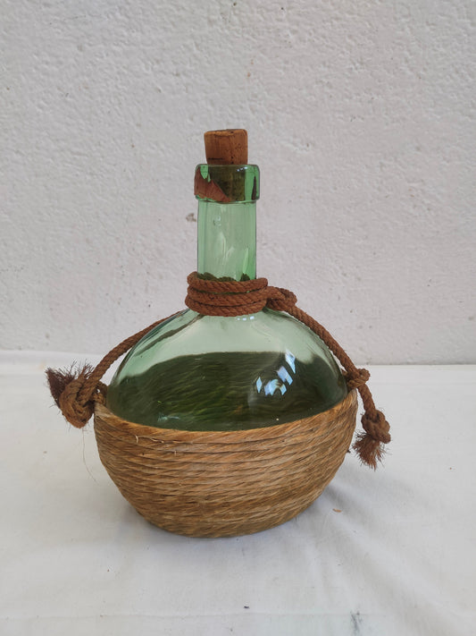 Bottiglia fiasca vintage con tappo in sughero vetro verde