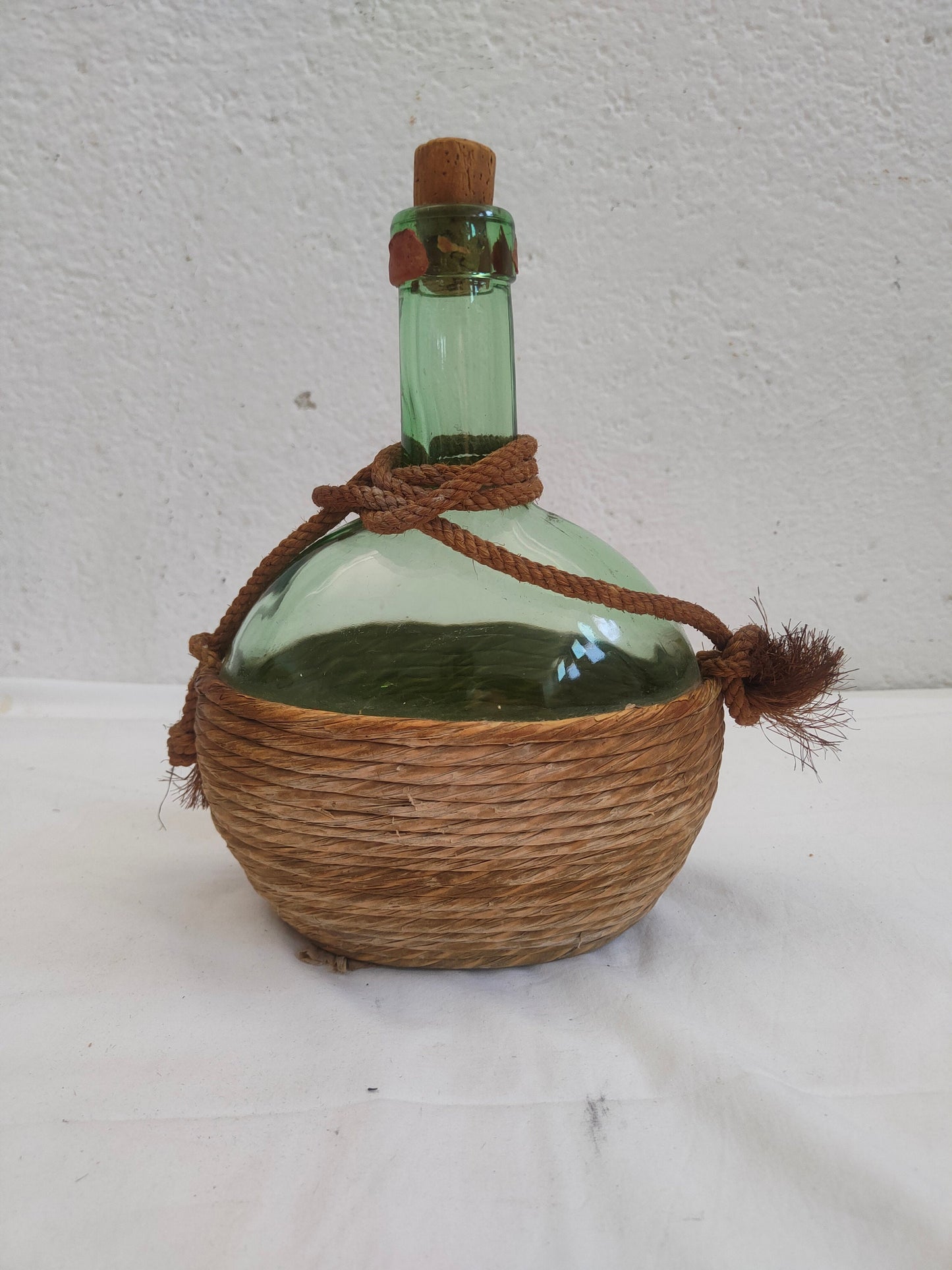 Bottiglia fiasca vintage con tappo in sughero vetro verde