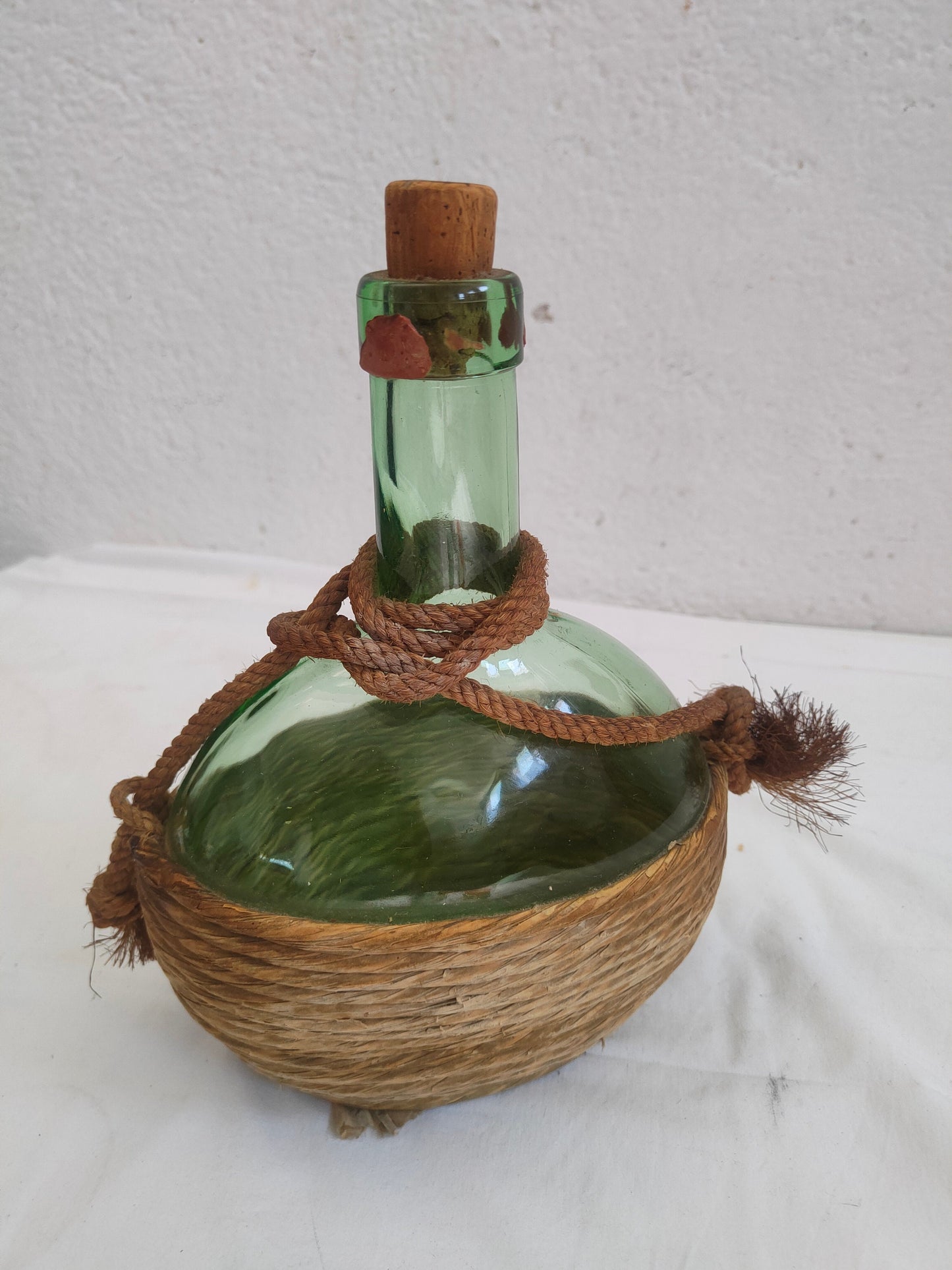 Bottiglia fiasca vintage con tappo in sughero vetro verde