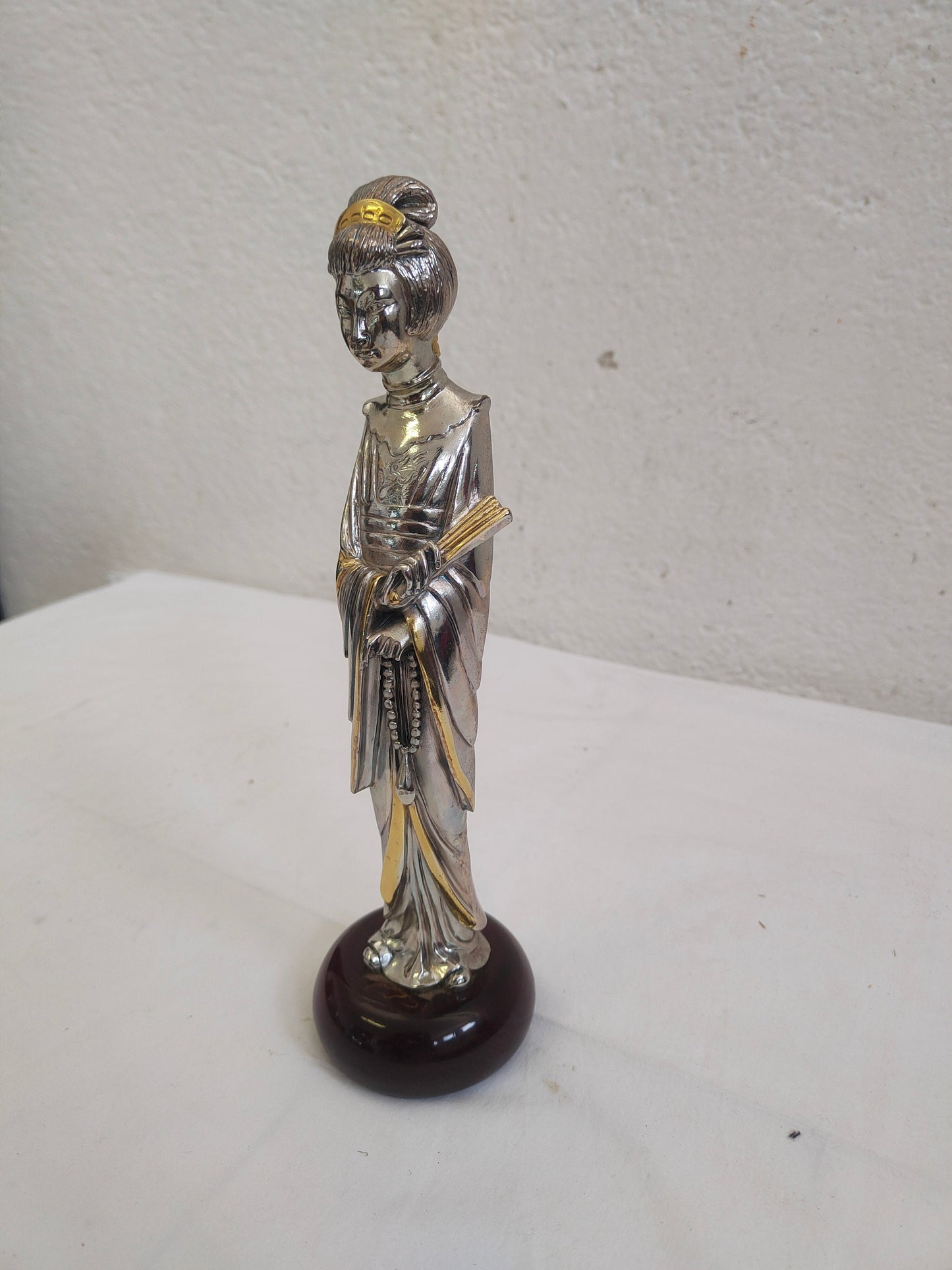 Statua Giapponese Geisha in Argento 925 Placcato - Un'Elegante Opera d'Arte Firmata Camilletti