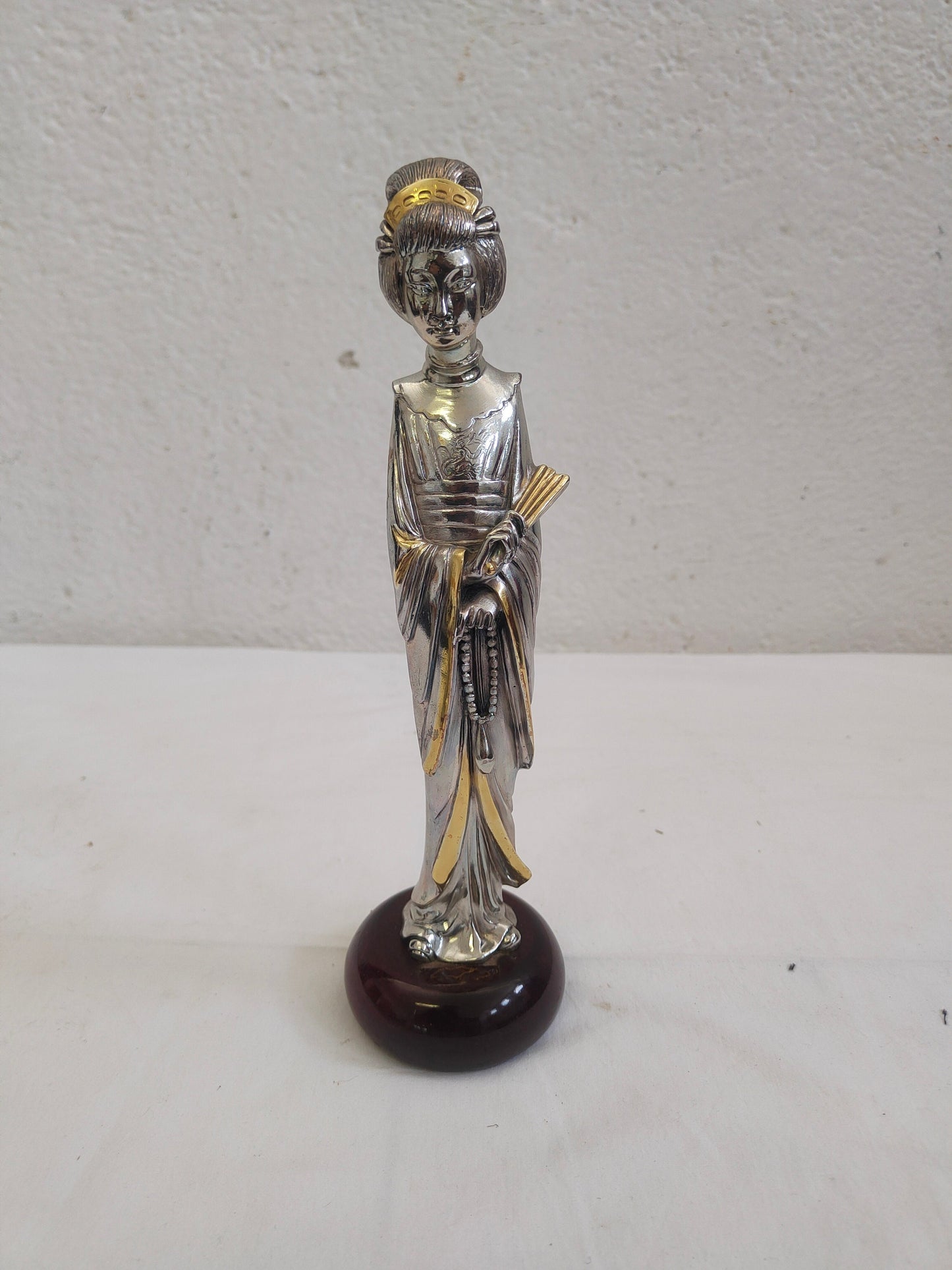 Statua Giapponese Geisha in Argento 925 Placcato - Un'Elegante Opera d'Arte Firmata Camilletti
