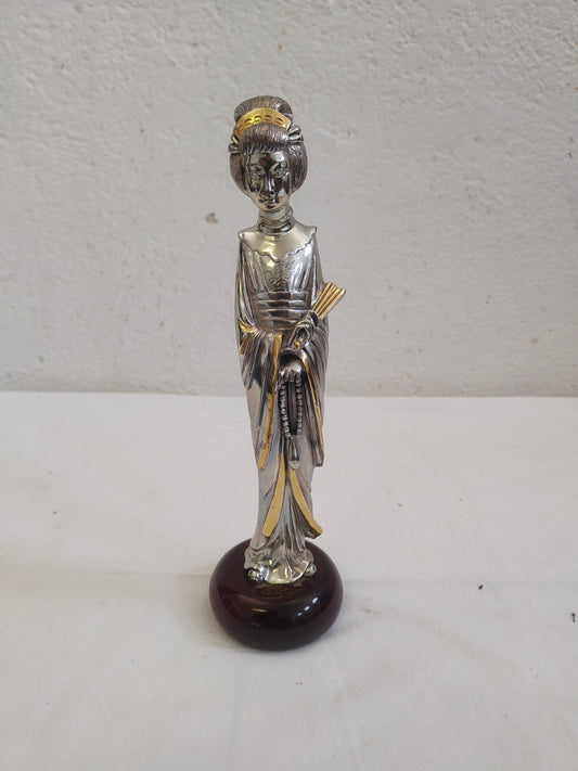 Statua Giapponese Geisha in Argento 925 Placcato - Un'Elegante Opera d'Arte Firmata Camilletti