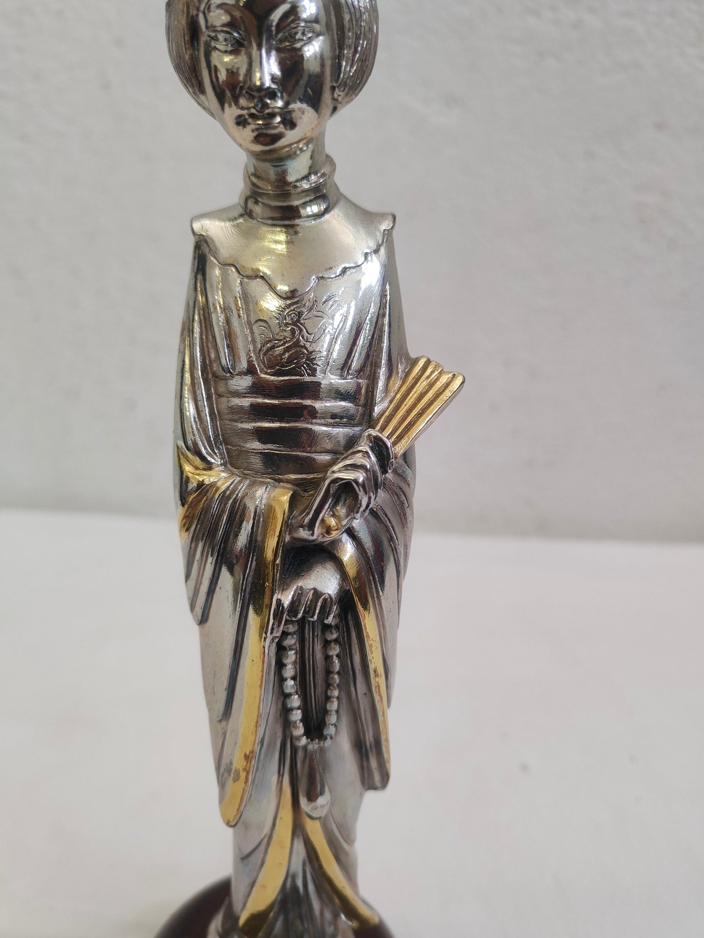 Statua Giapponese Geisha in Argento 925 Placcato - Un'Elegante Opera d'Arte Firmata Camilletti