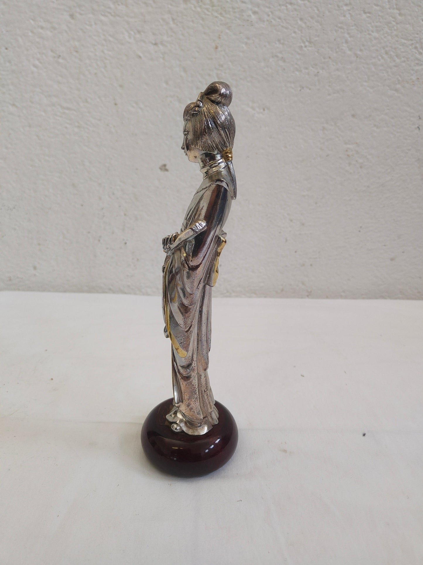 Statua Giapponese Geisha in Argento 925 Placcato - Un'Elegante Opera d'Arte Firmata Camilletti