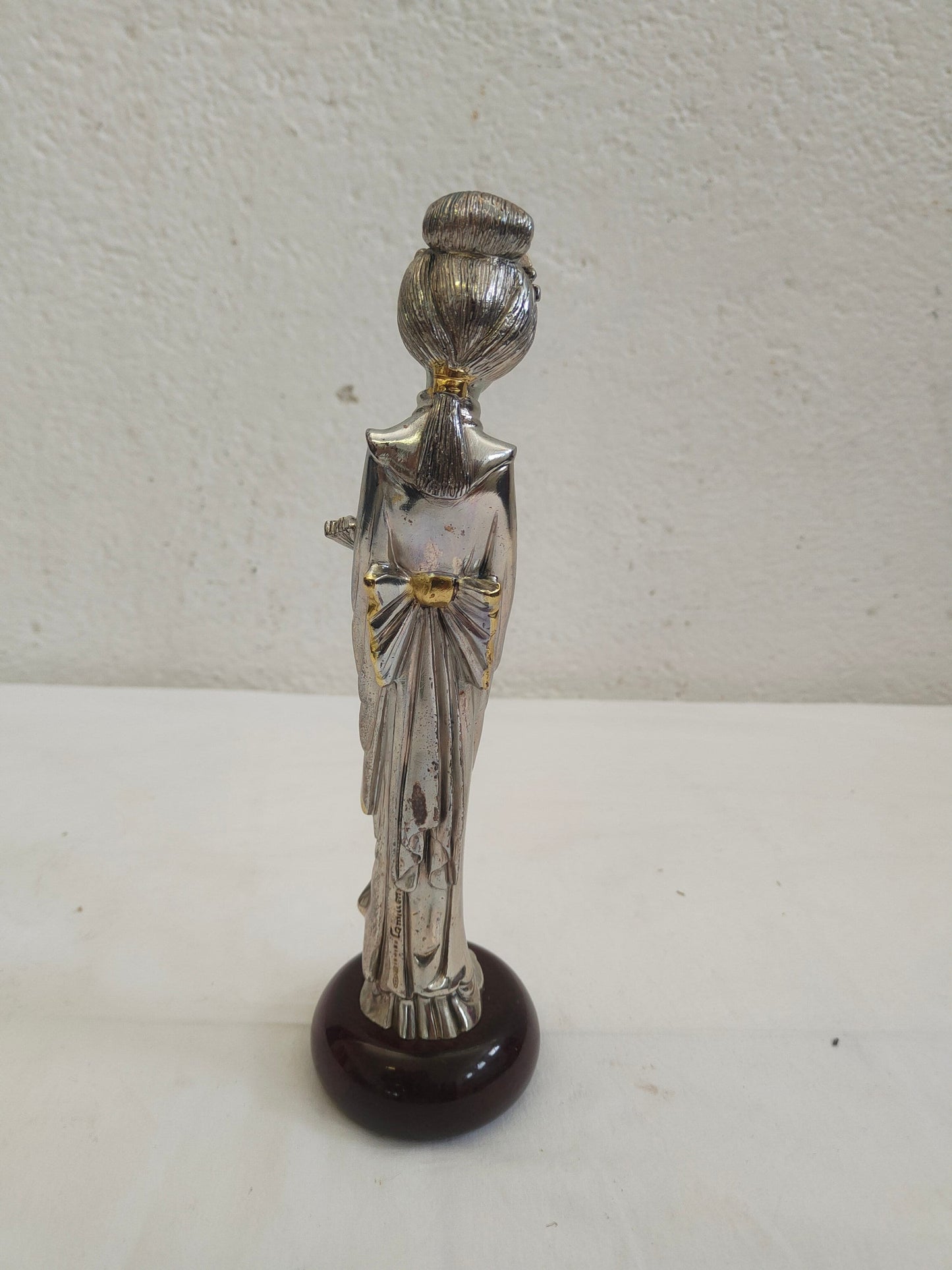 Statua Giapponese Geisha in Argento 925 Placcato - Un'Elegante Opera d'Arte Firmata Camilletti