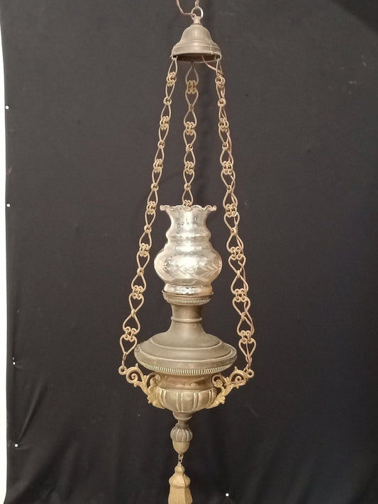 Lampadario Vintage in Rame e Ottone con Vetro - Un Pezzo di Storia Luminosa