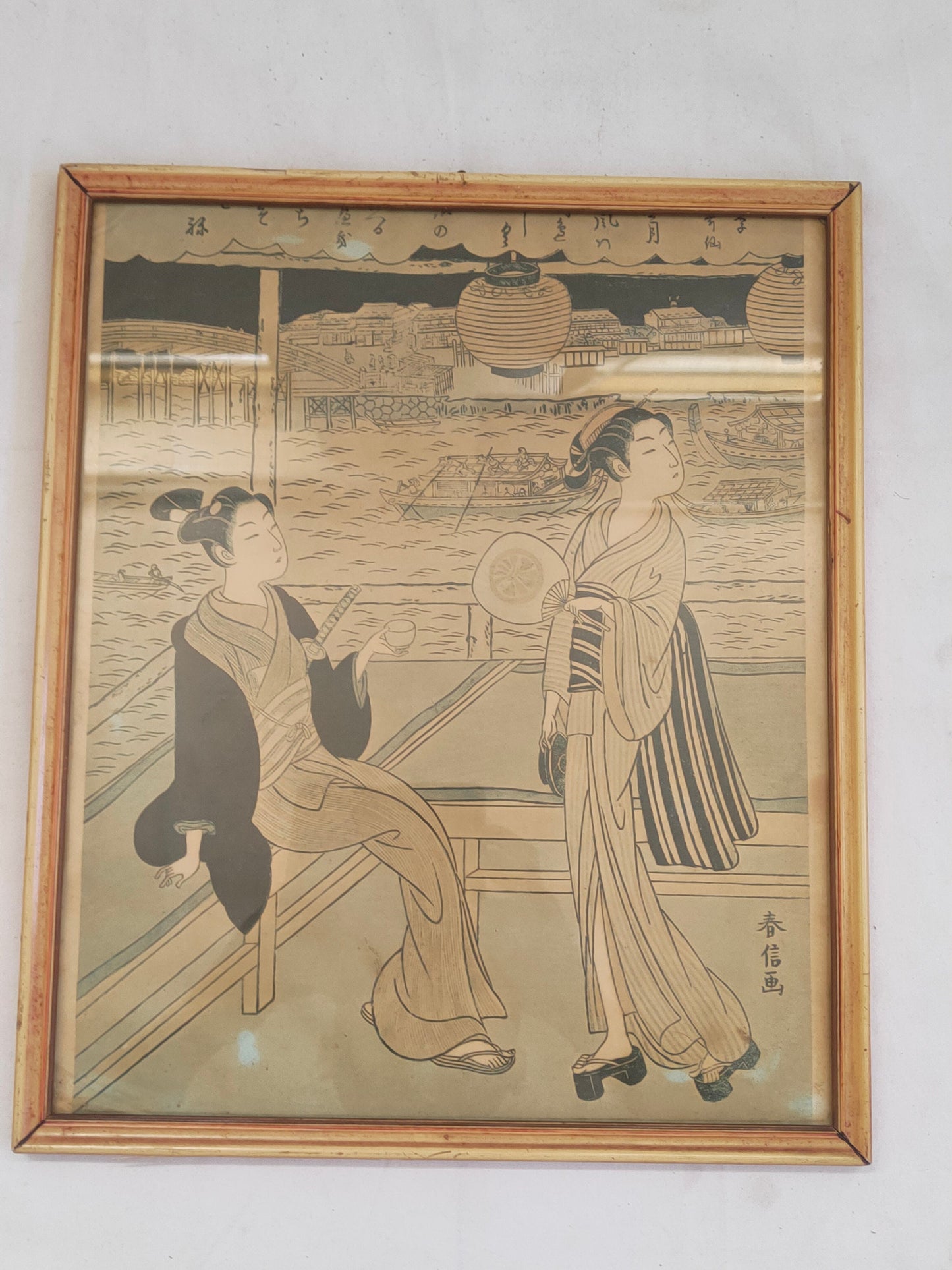 Stampo Antico Giapponese con Donne in Kimono e Tè - Eleganza Senza Tempo