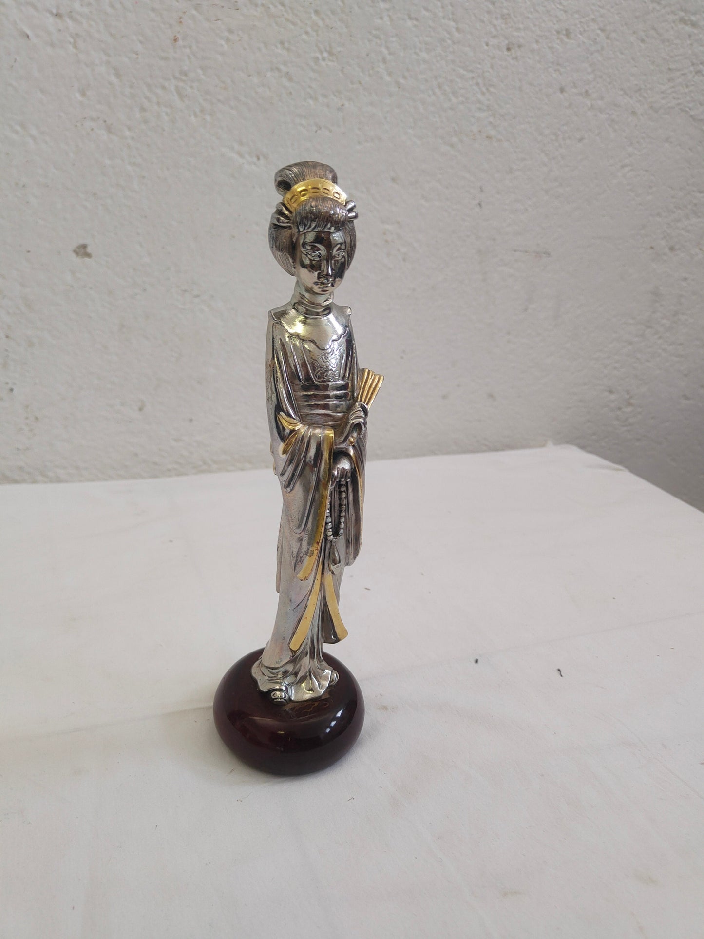 Statua Giapponese Geisha in Argento 925 Placcato - Un'Elegante Opera d'Arte Firmata Camilletti
