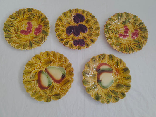Piatti Decorativi da Parete Dipinti a Mano - Set di 4 Piatti Gialli con Frutta e Verdura