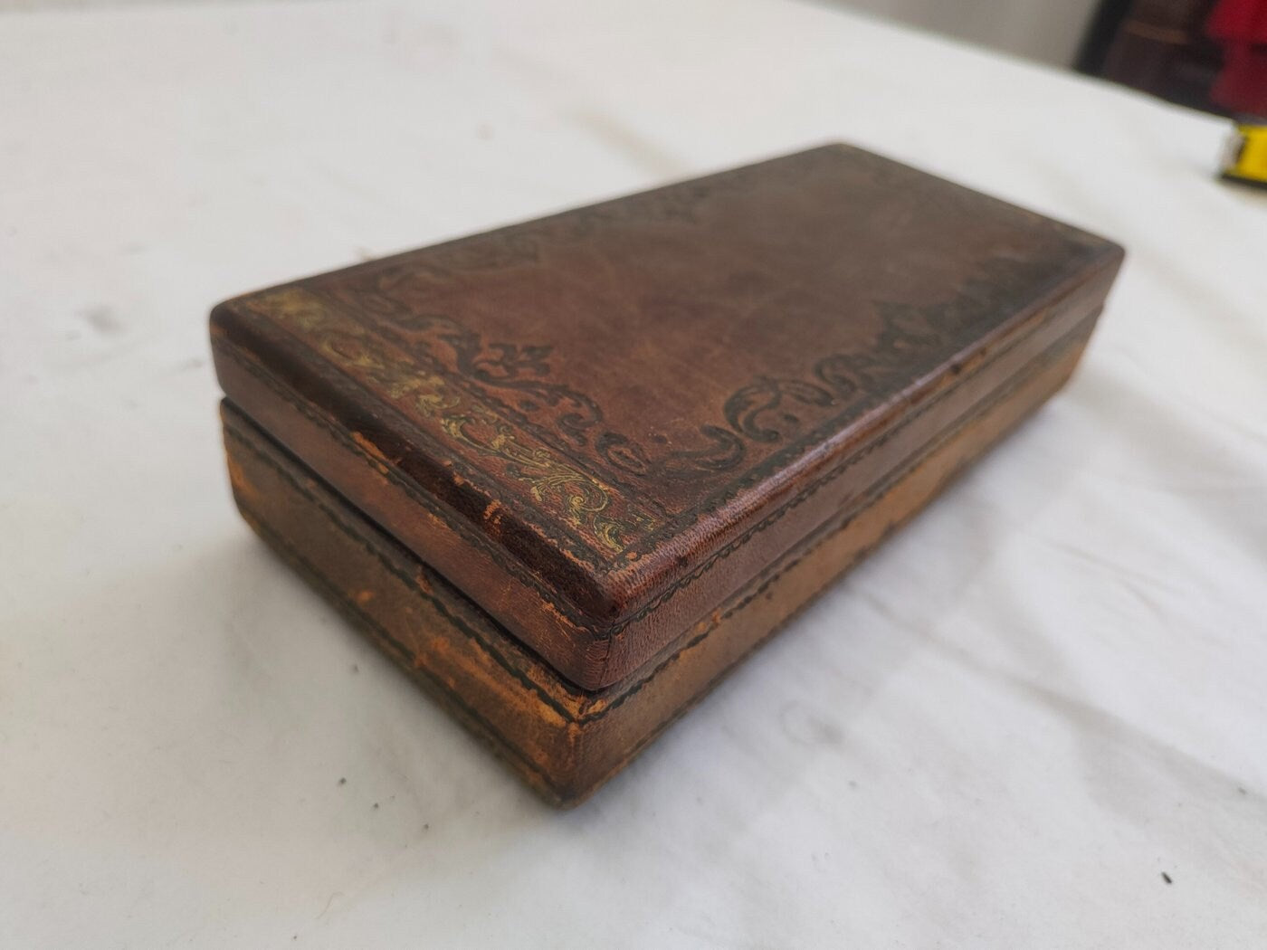 Scatola antica in legno e pelle modiano made in Italy