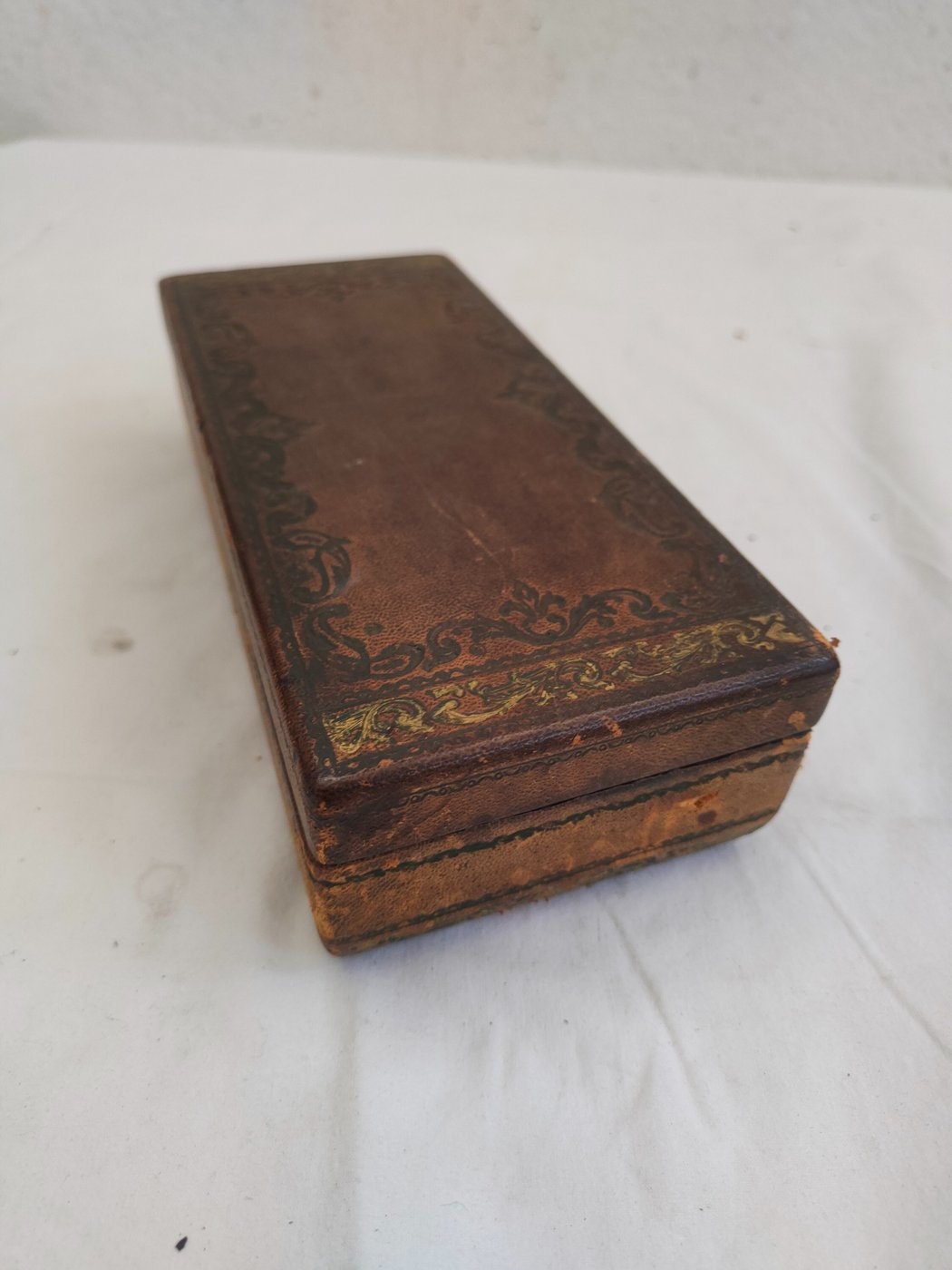 Scatola antica in legno e pelle modiano made in Italy