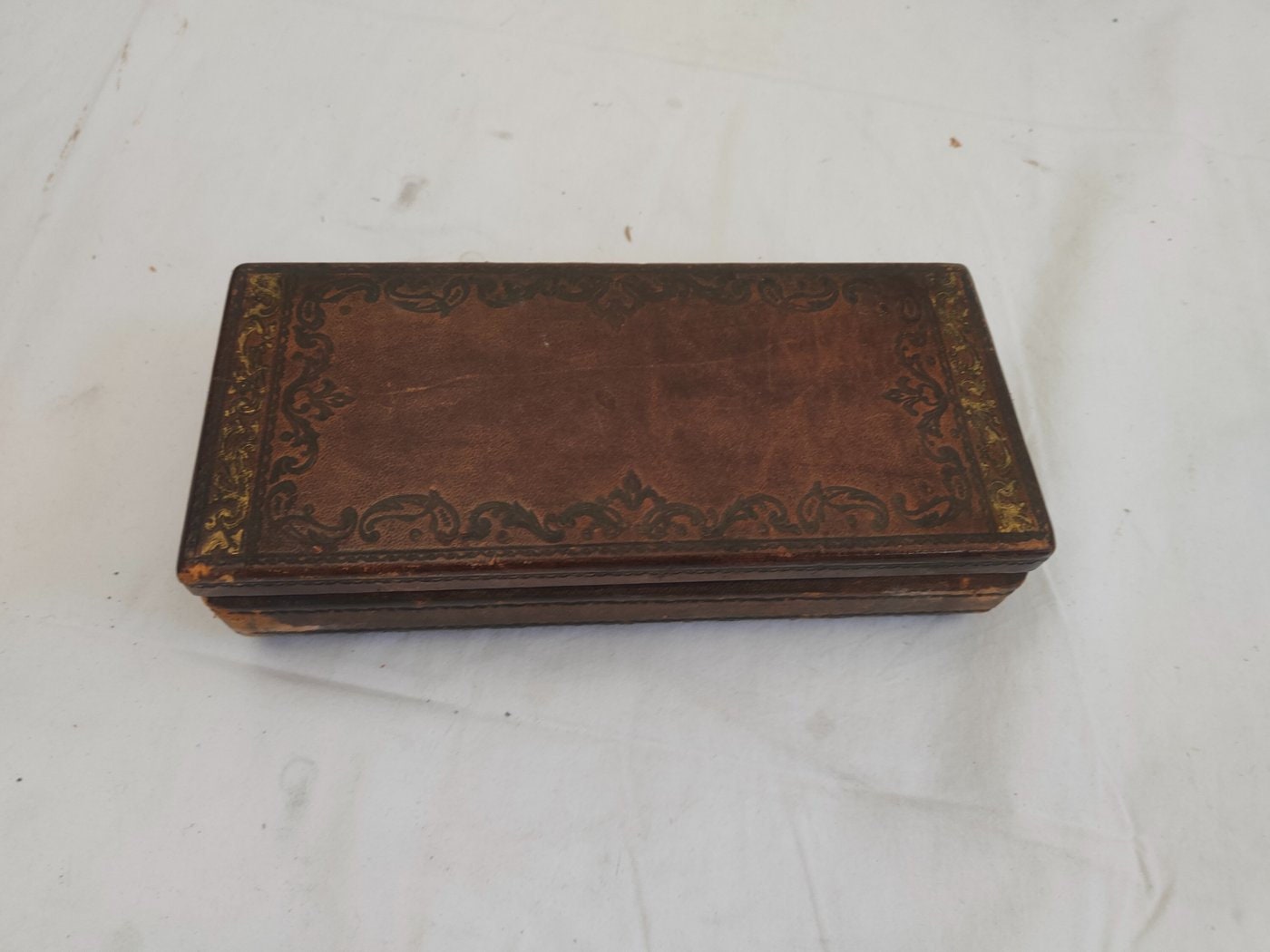 Scatola antica in legno e pelle modiano made in Italy