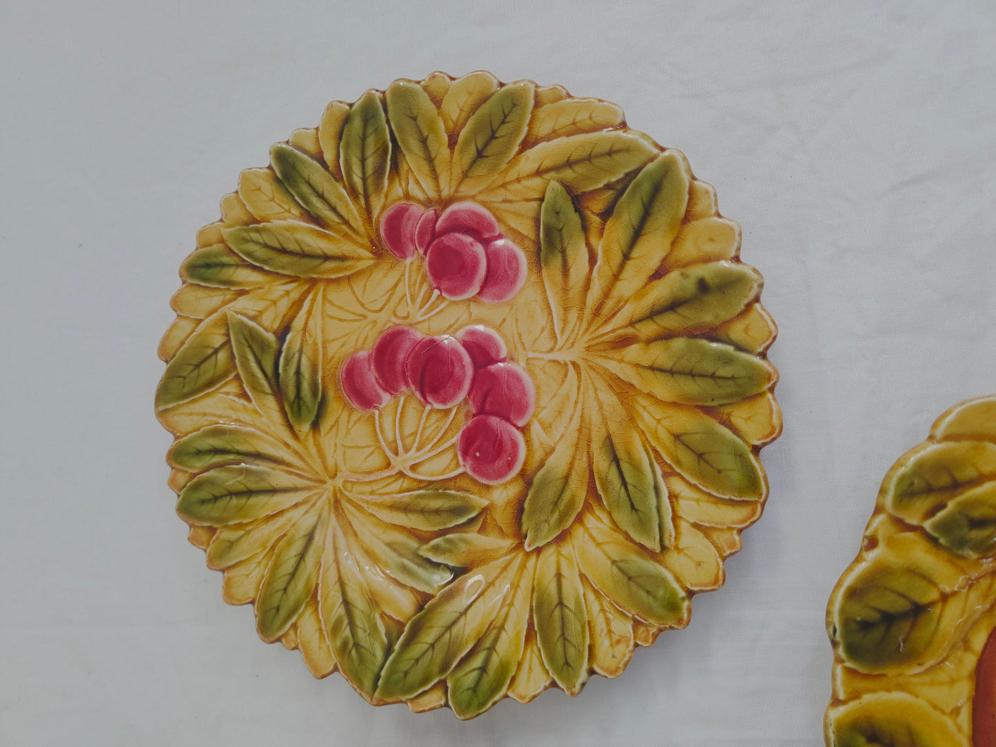 Piatti Decorativi da Parete Dipinti a Mano - Set di 4 Piatti Gialli con Frutta e Verdura