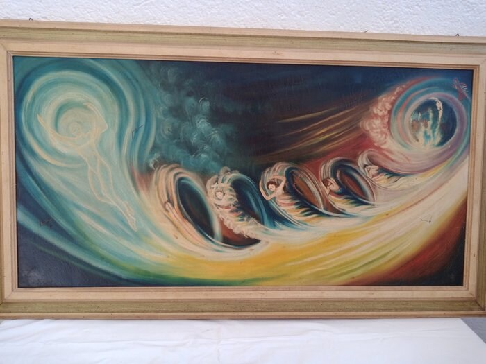 Quadro Astratto Dipinto a Mano - Cornice 112x63 cm - Firmato Marfan 1971