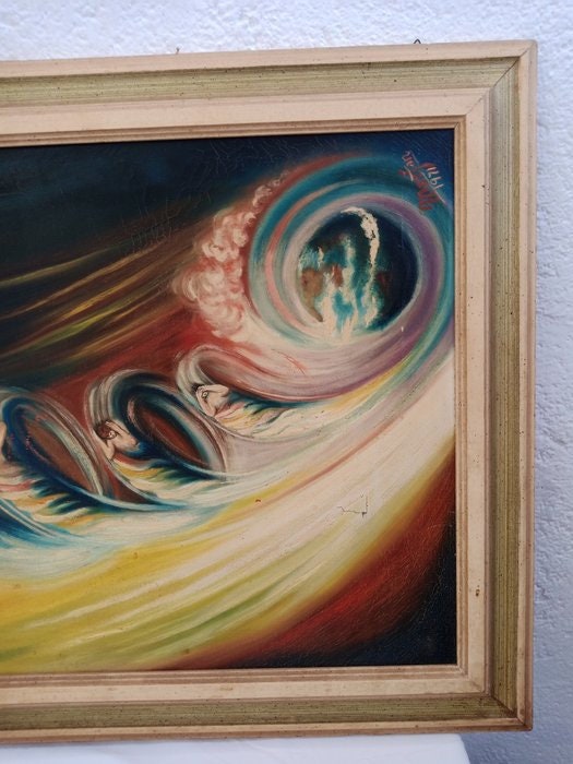 Quadro Astratto Dipinto a Mano - Cornice 112x63 cm - Firmato Marfan 1971