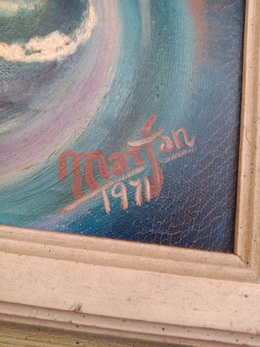 Quadro Astratto Dipinto a Mano - Cornice 112x63 cm - Firmato Marfan 1971