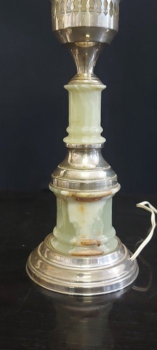 Coppia lampade da comodino vintage anni 50/60 in marmo e argento 800 con coppe in vetro  eleganza rétro funzionanti