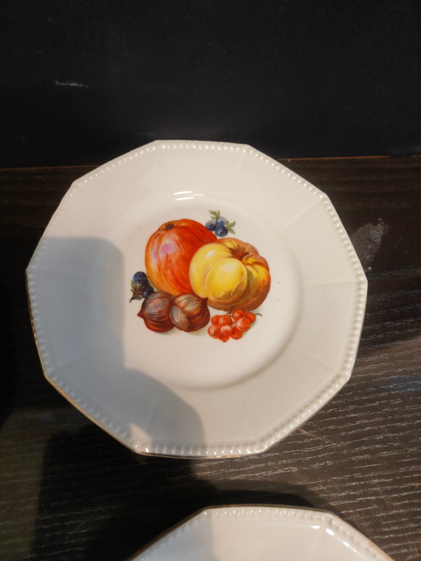 Servizio Piatti per Dolce con Decorazione Frutta - 6 Piatti + 1 Piatto Vassoio Grande